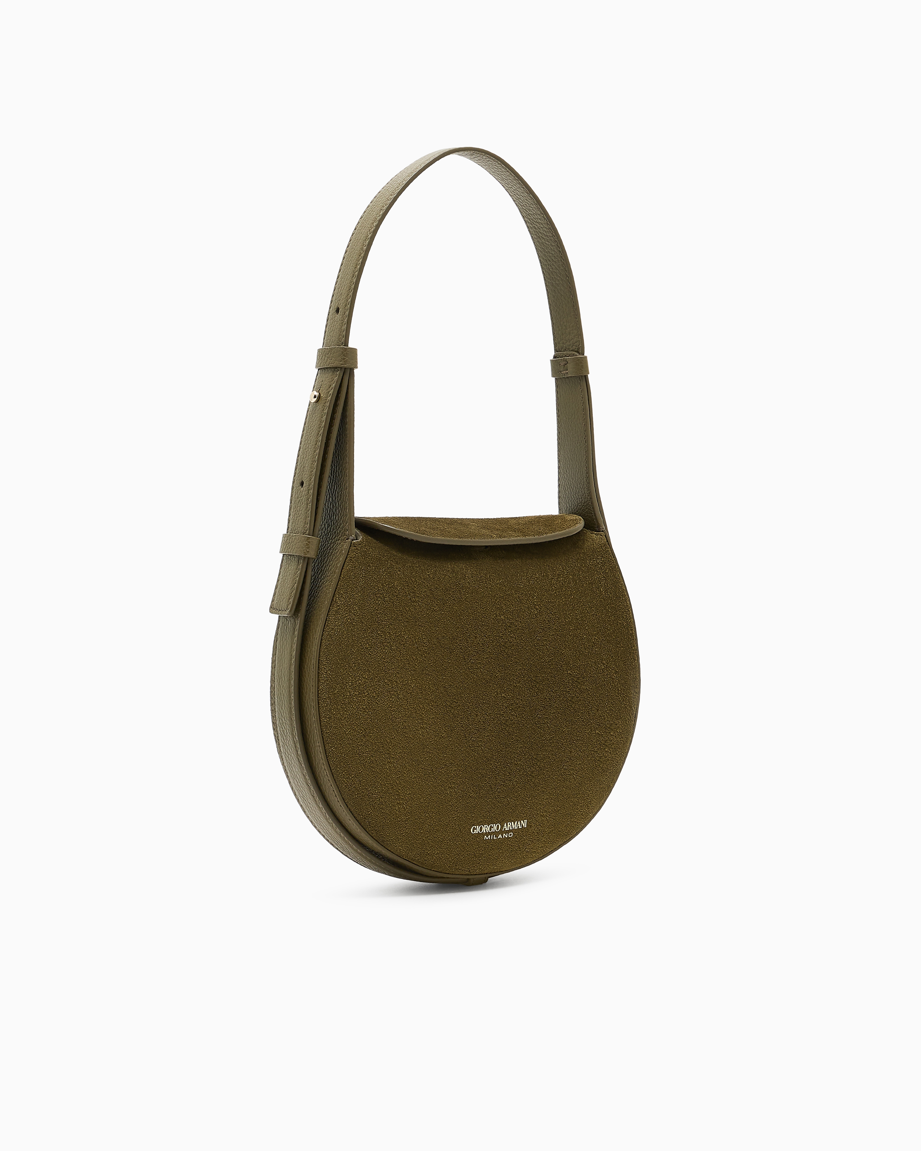 Giorgio Armani Small Shoulder Bag In Suede And Pebbled Calfskin In Green