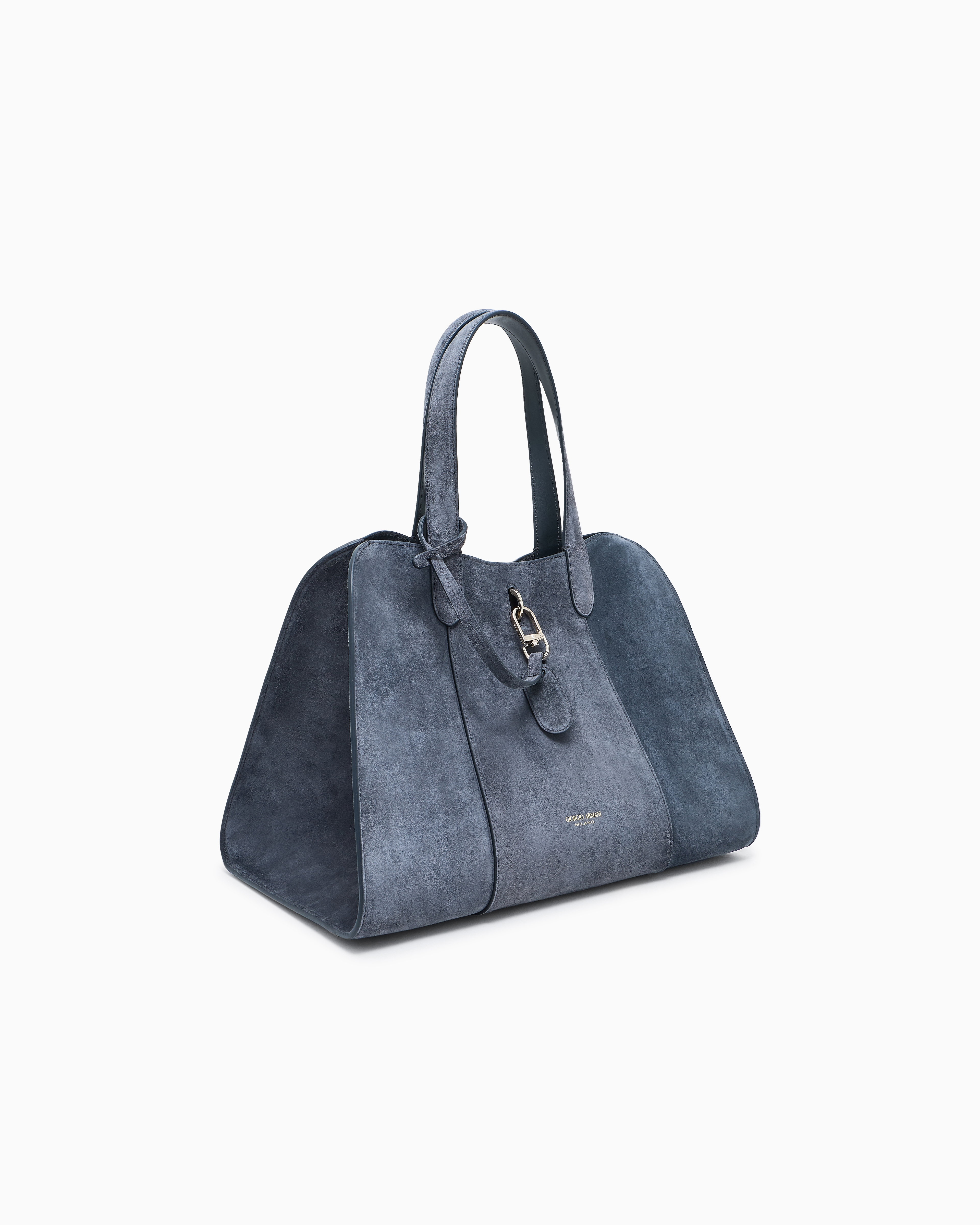 Giorgio Armani Large Suede Tote Bag In Gray