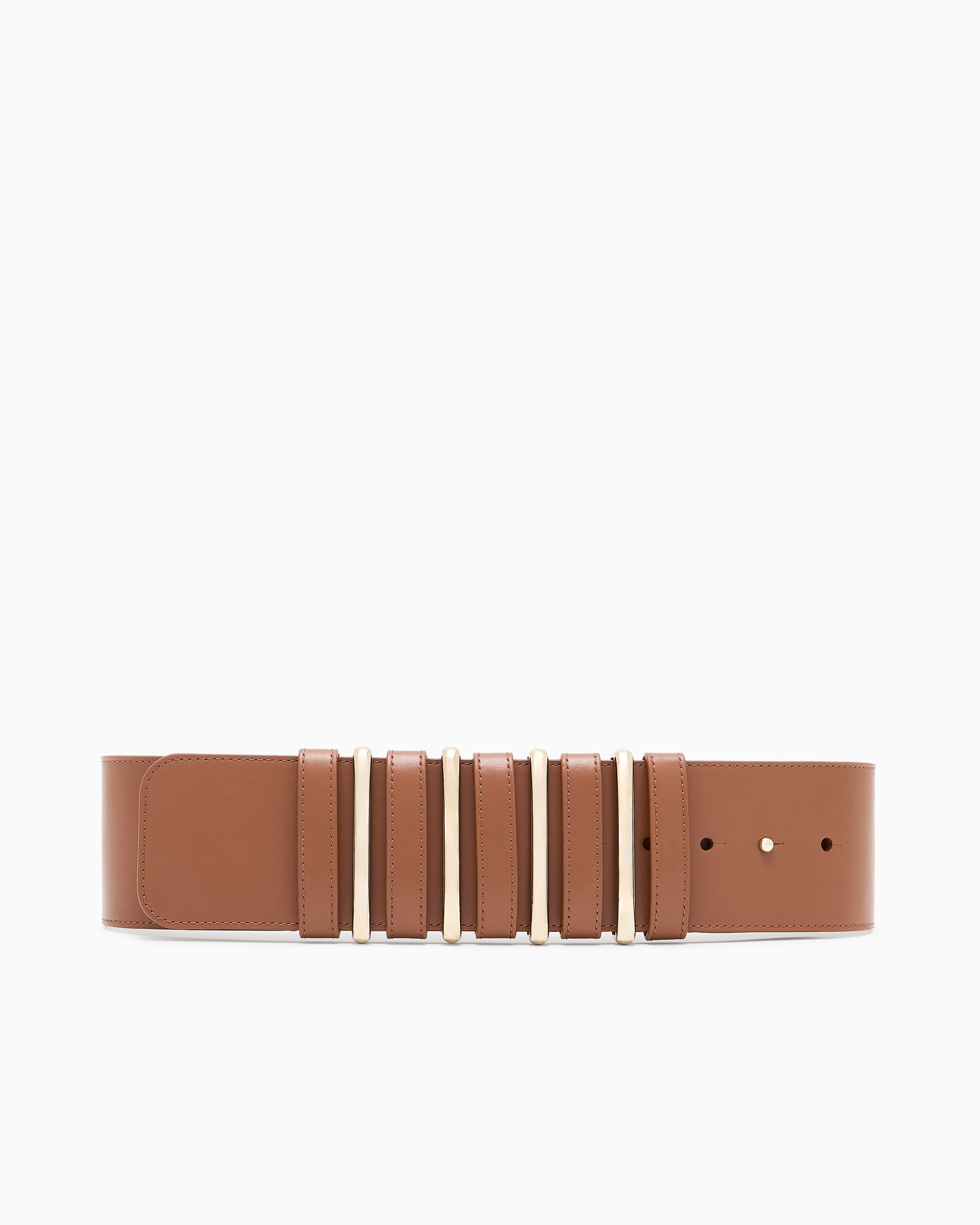 Giorgio Armani Smooth Calfskin Wide Belt In Brown