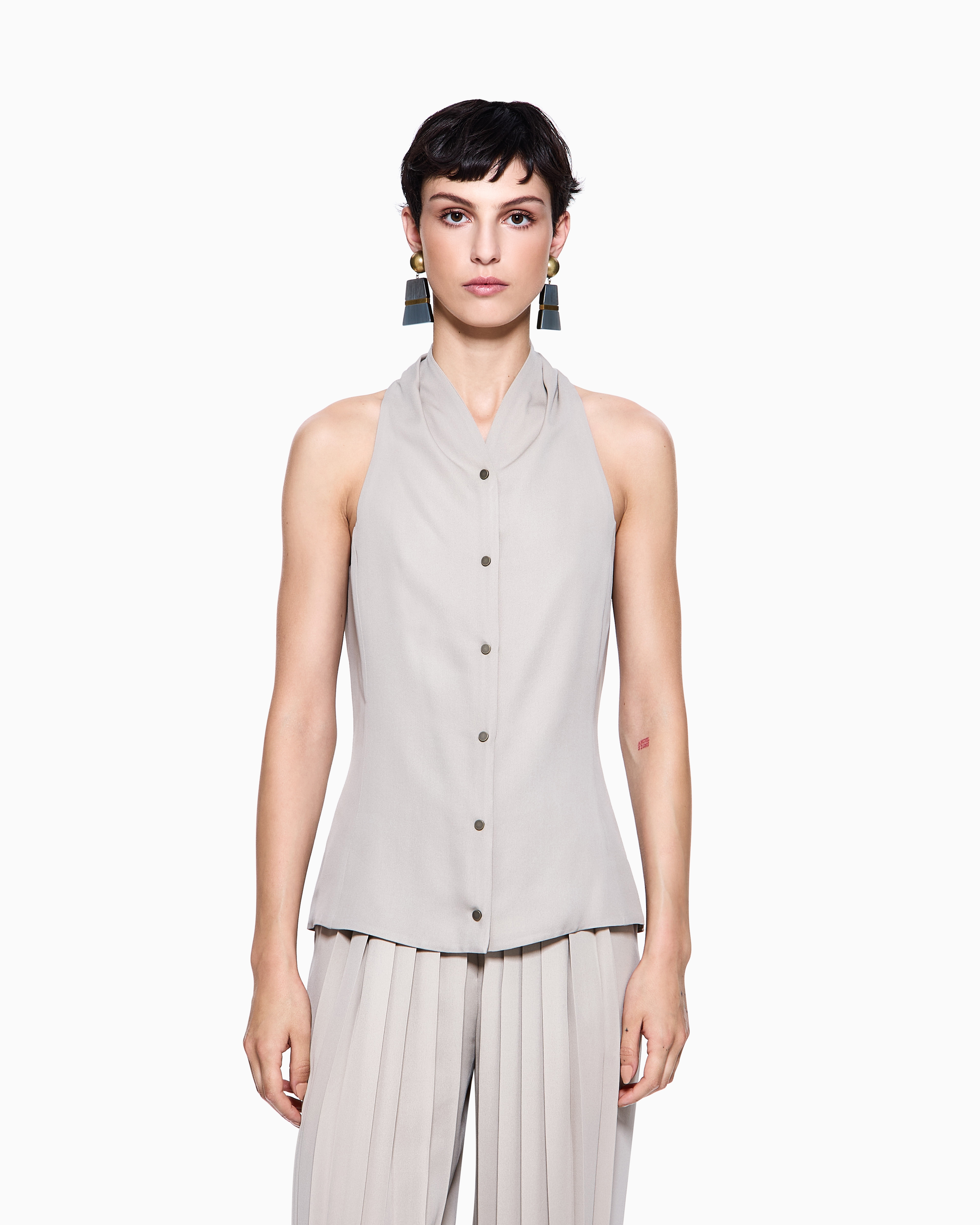 Giorgio Armani Asv Top In Triple Silk Georgette In Neutral