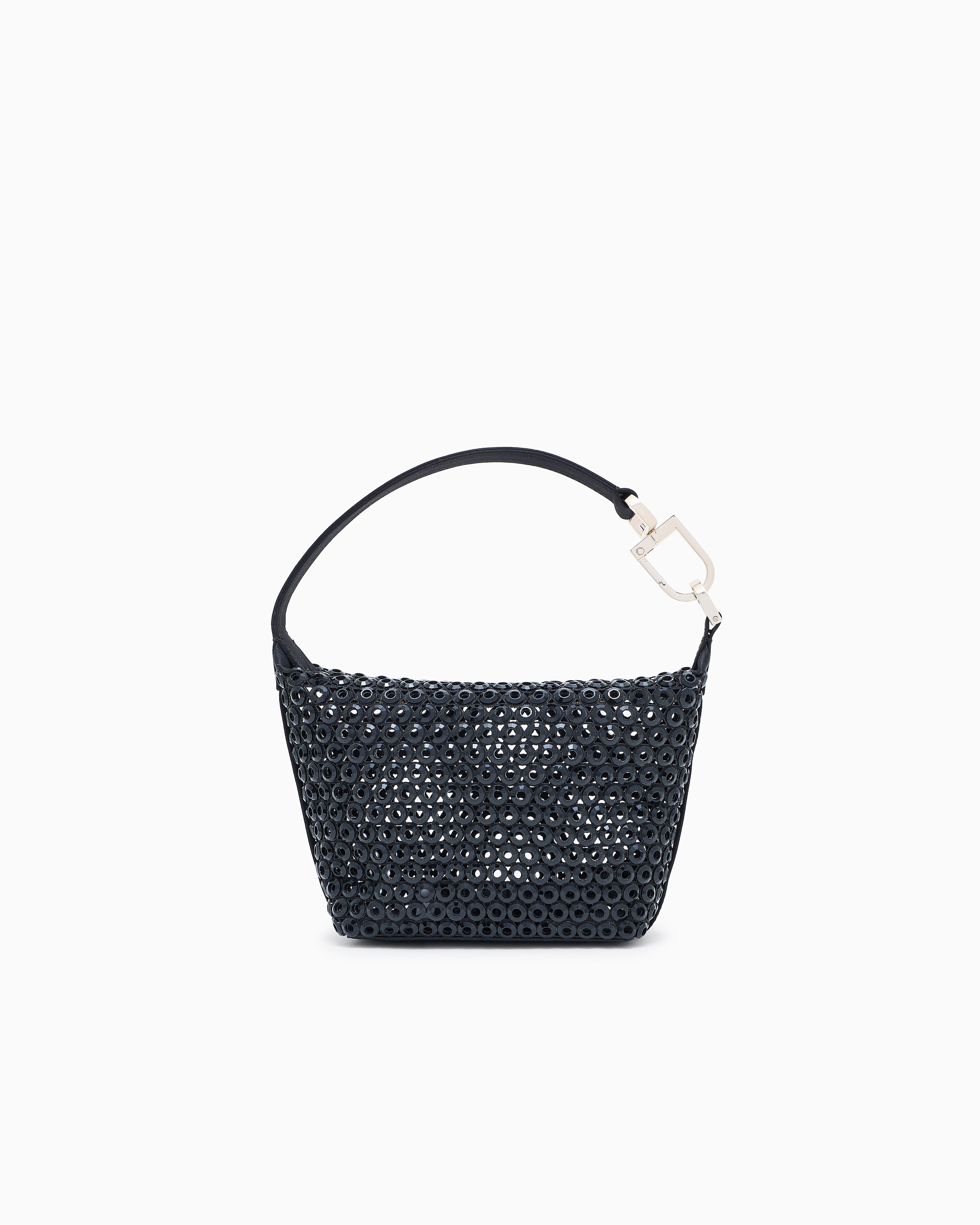 Giorgio Armani Laser-cut Satin And Rhinestone La Prima Soft Mini Handbag In Black