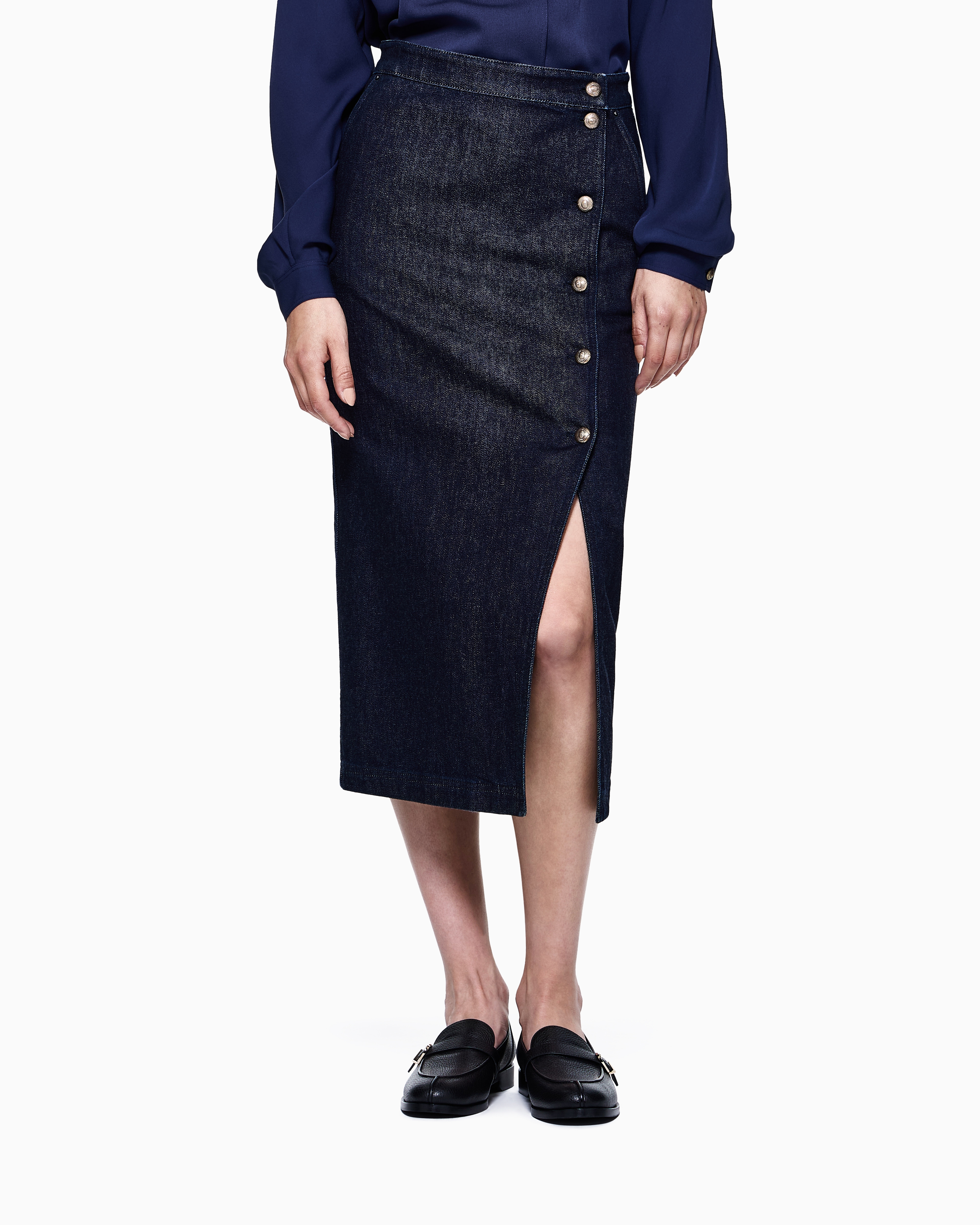 Giorgio Armani Denim Collection Midi Skirt In Stretch Denim In Blue