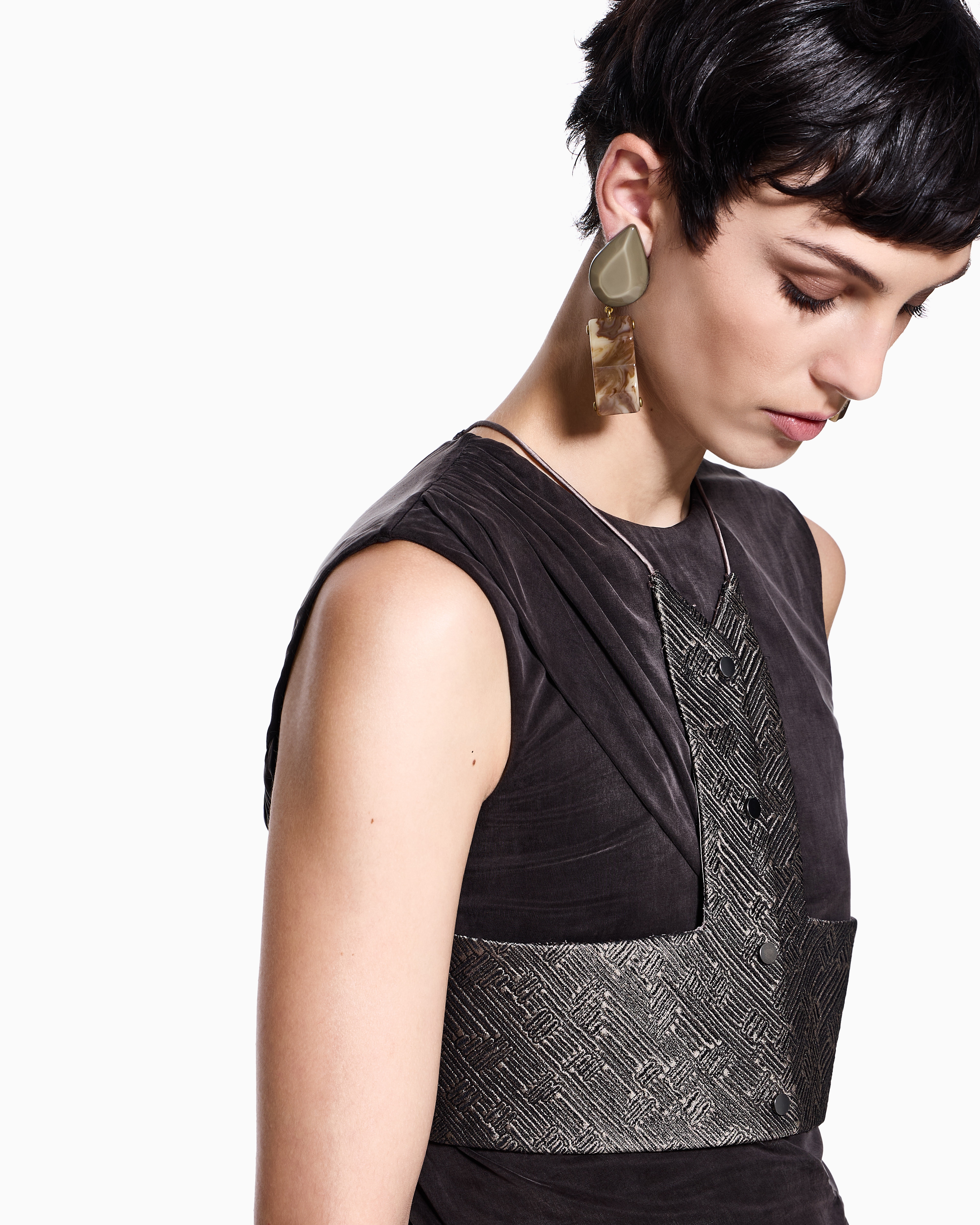 Giorgio Armani Jacquard Silk And Wool Micro Top In Black