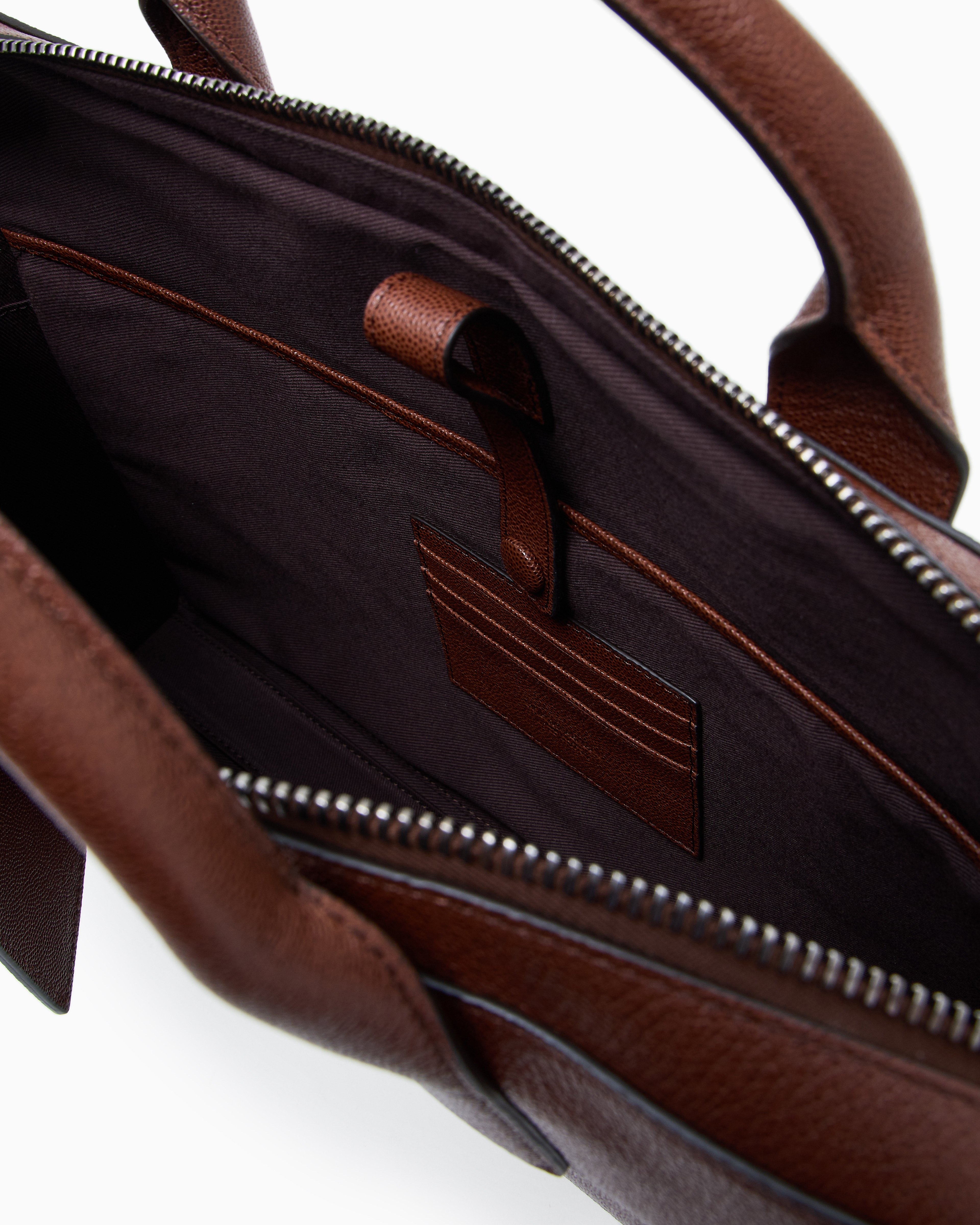 Giorgio Armani Pebbled Leather Briefcase In Brown