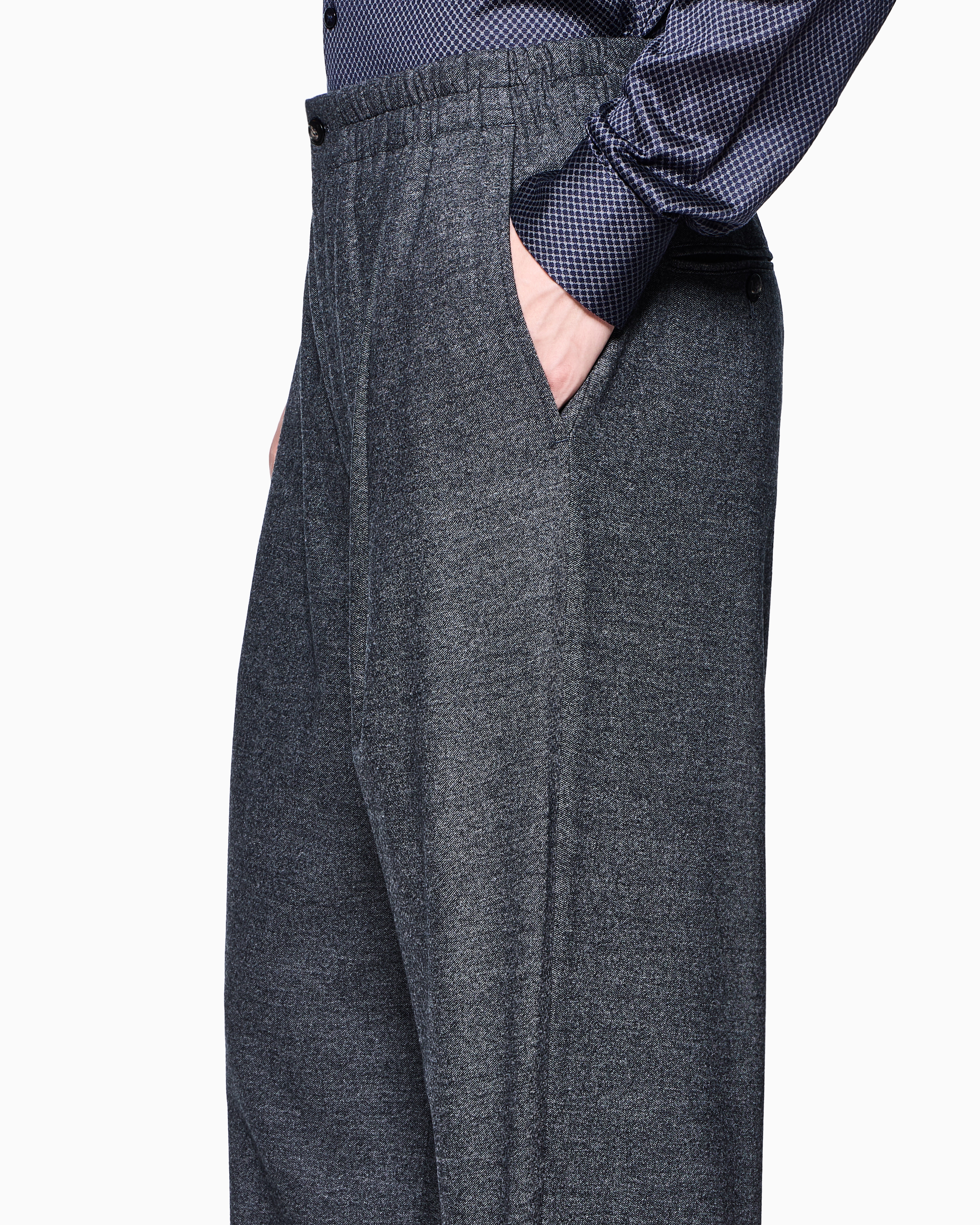 Giorgio Armani Single-pleat Trousers In Denim-effect Virgin-wool In Black