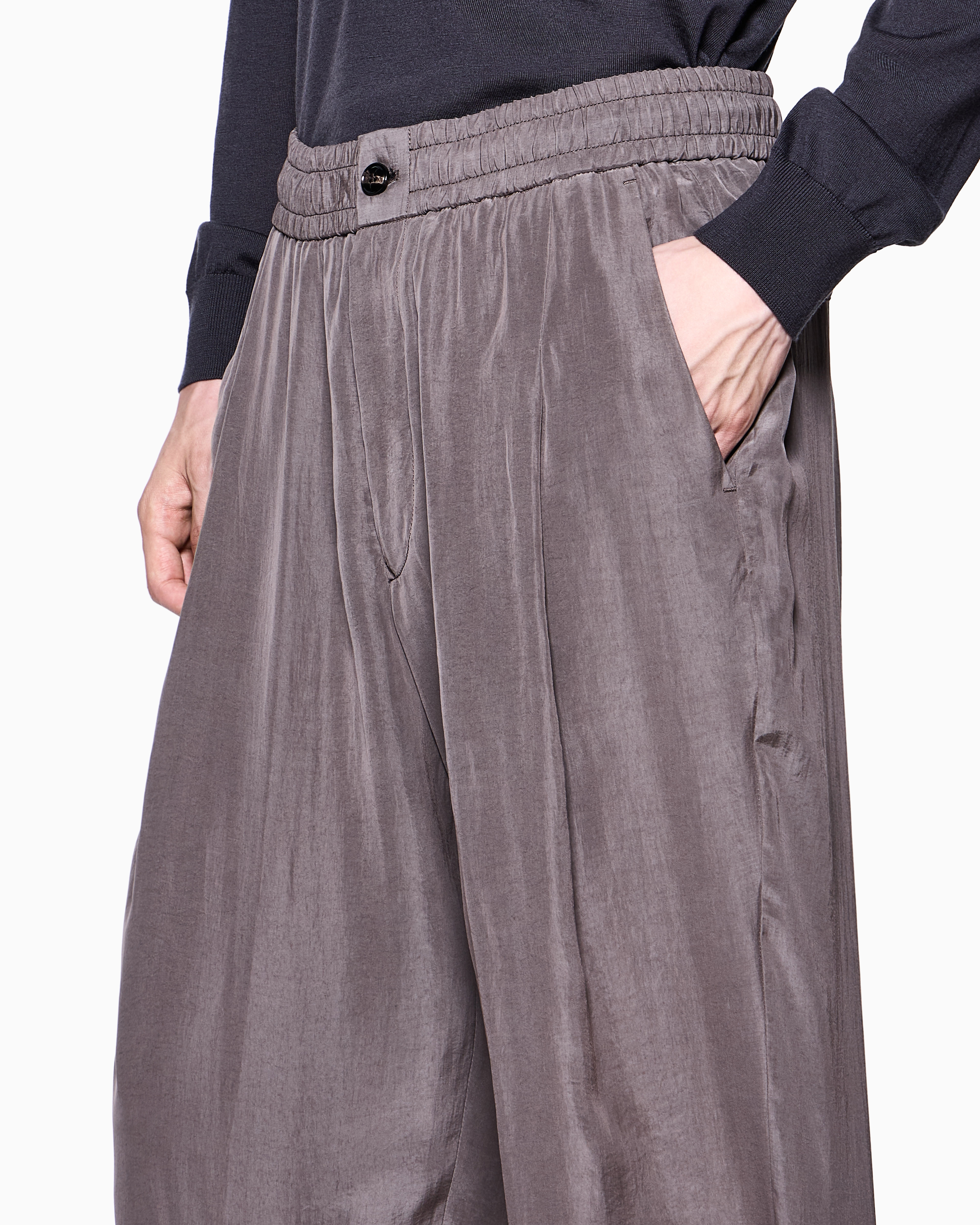 Giorgio Armani Flat-front Trousers In Faded Lyocell Canvas In Brown