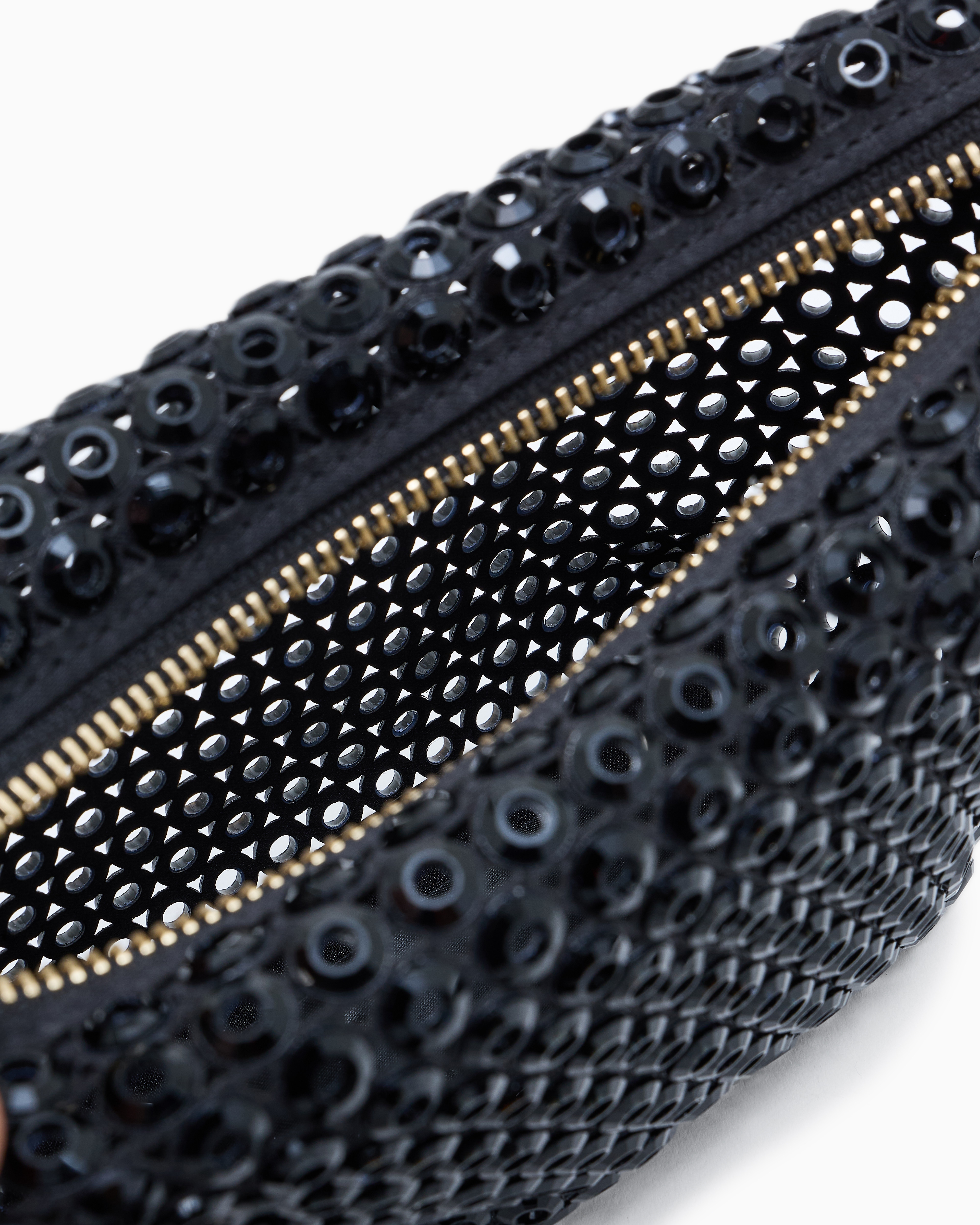 Giorgio Armani Laser-cut Satin And Rhinestone La Prima Soft Mini Handbag In Black