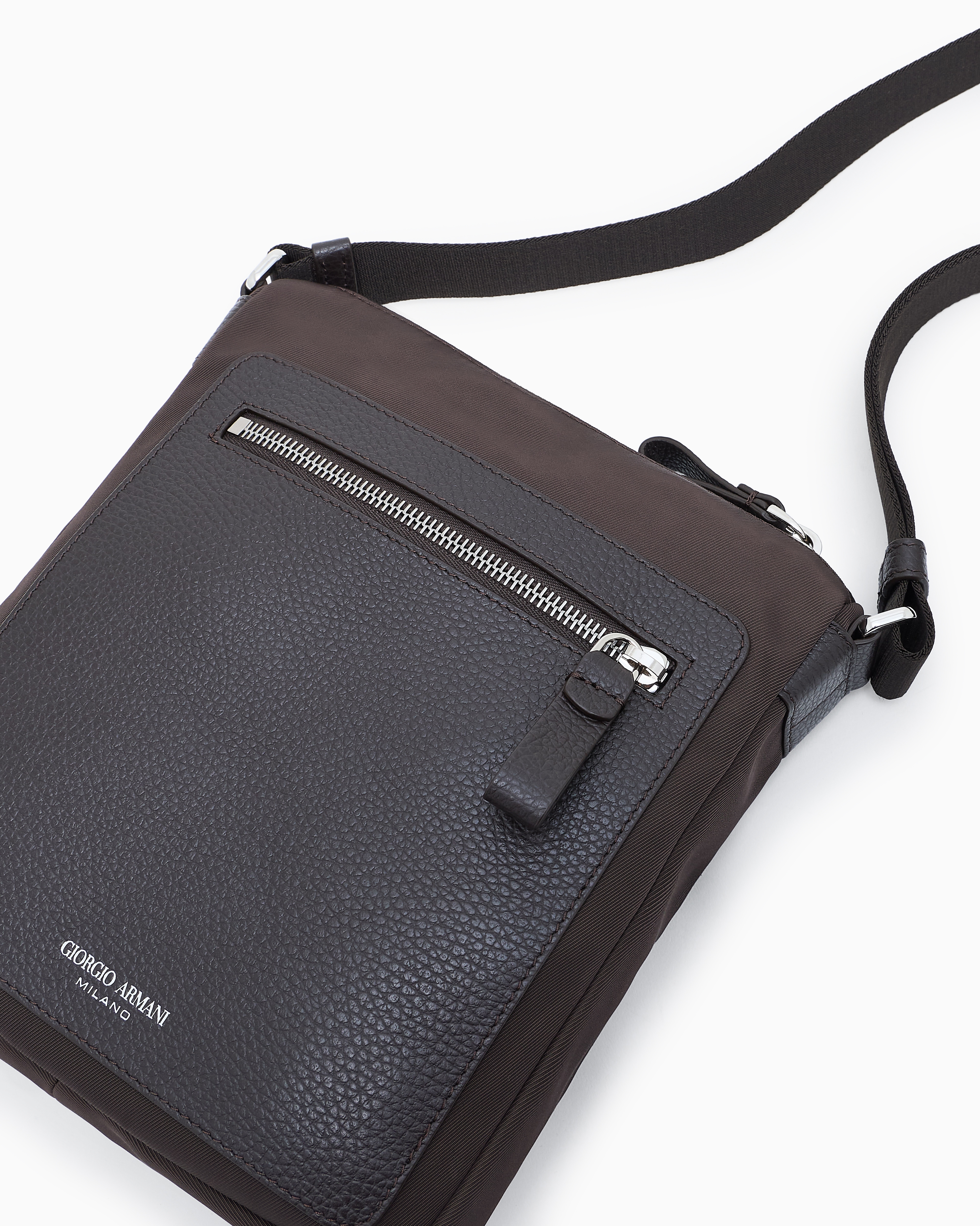 Giorgio Armani Asv Crossbody Bag In Nylon And Pebbled Leather