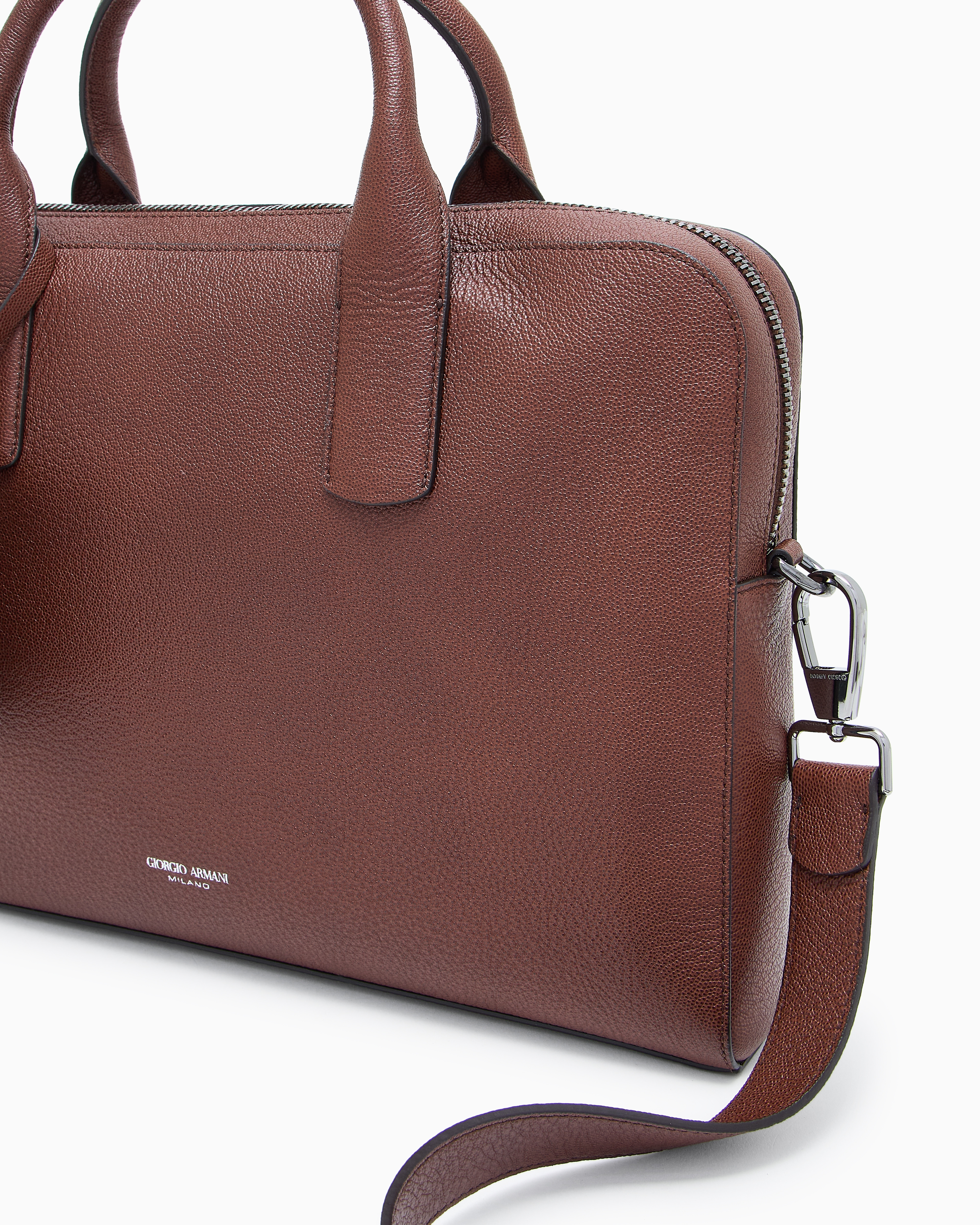 Giorgio Armani Pebbled Leather Briefcase In Brown