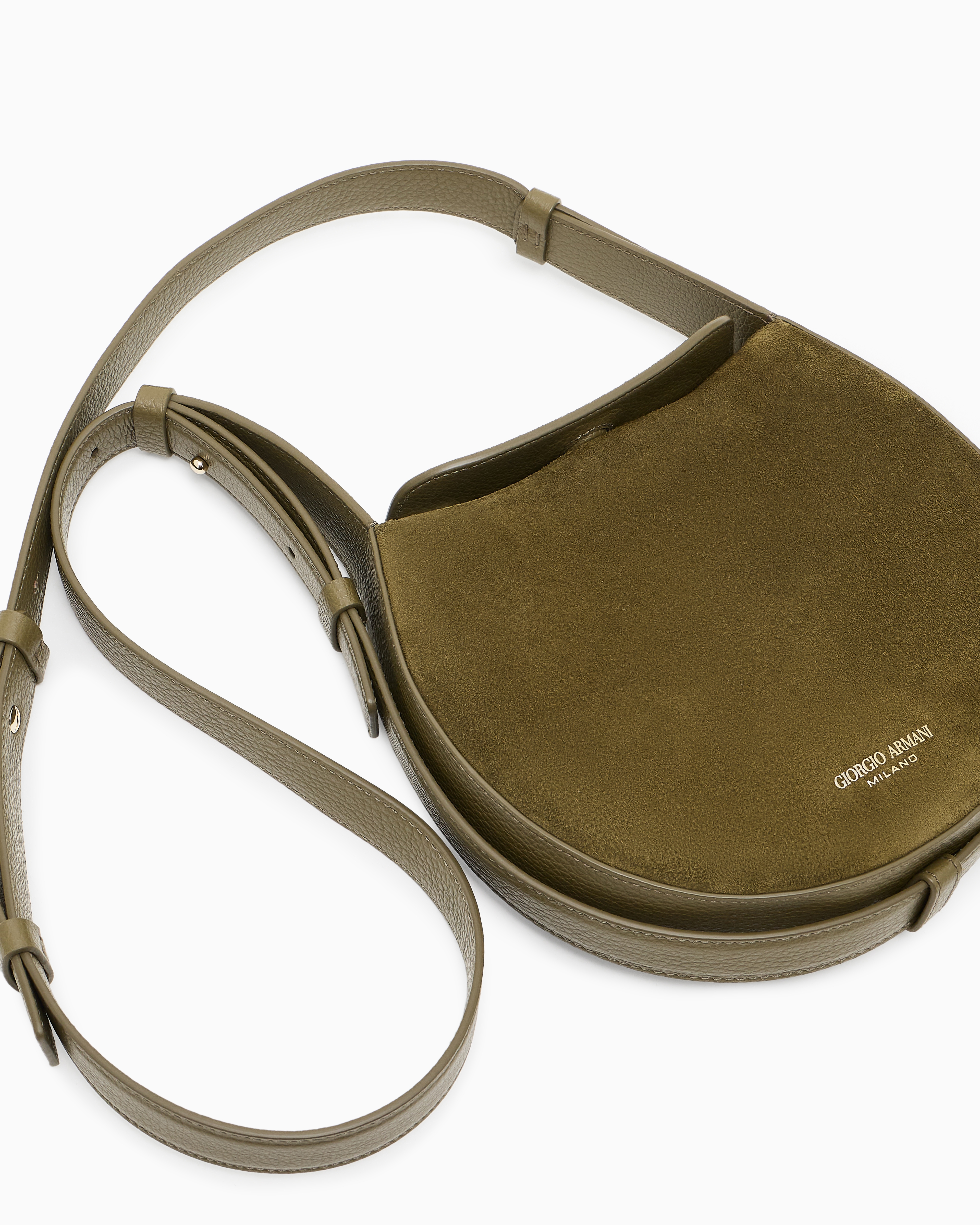 Giorgio Armani Small Shoulder Bag In Suede And Pebbled Calfskin In Green