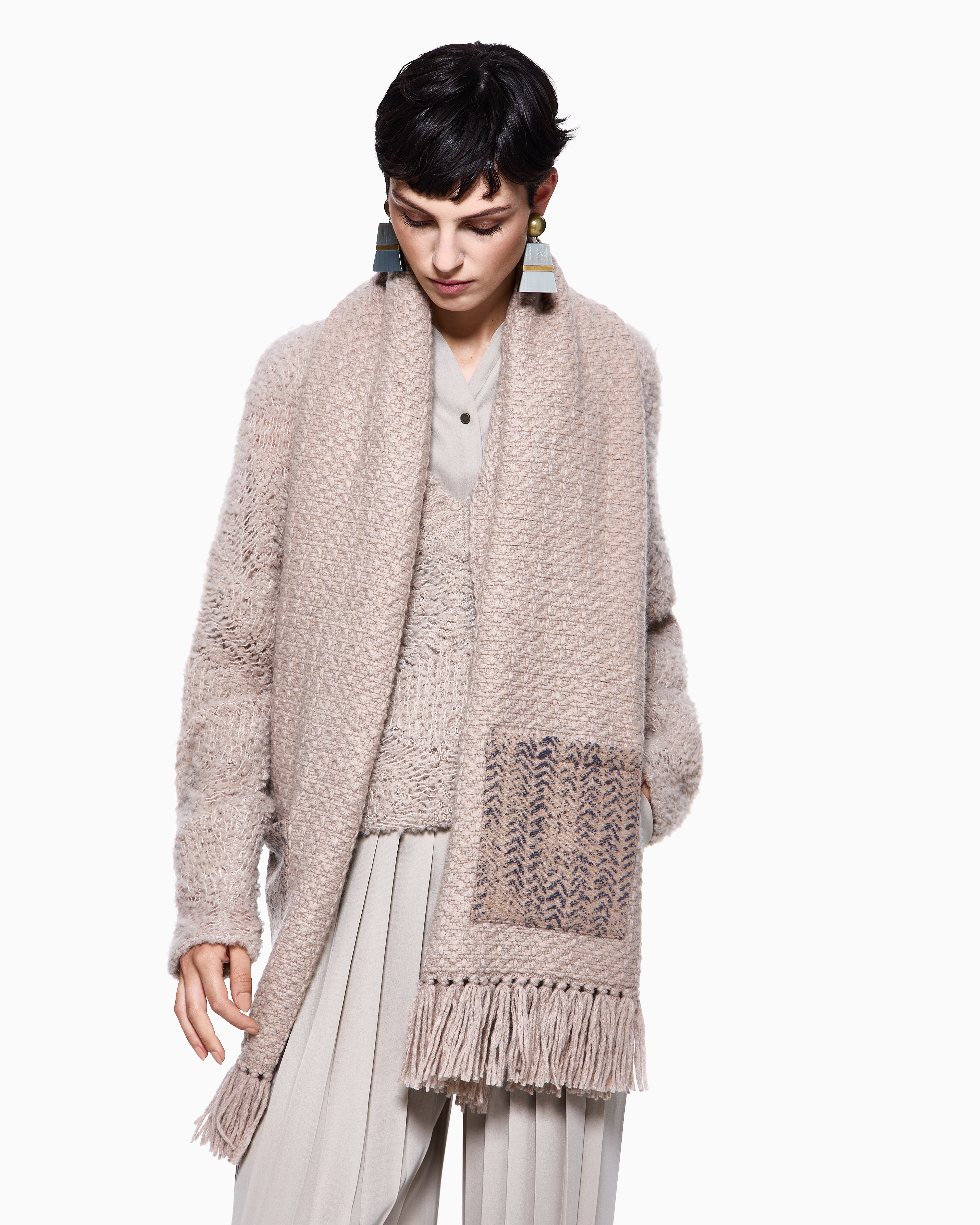 Giorgio Armani Wool And Cashmere Scarf In Sand