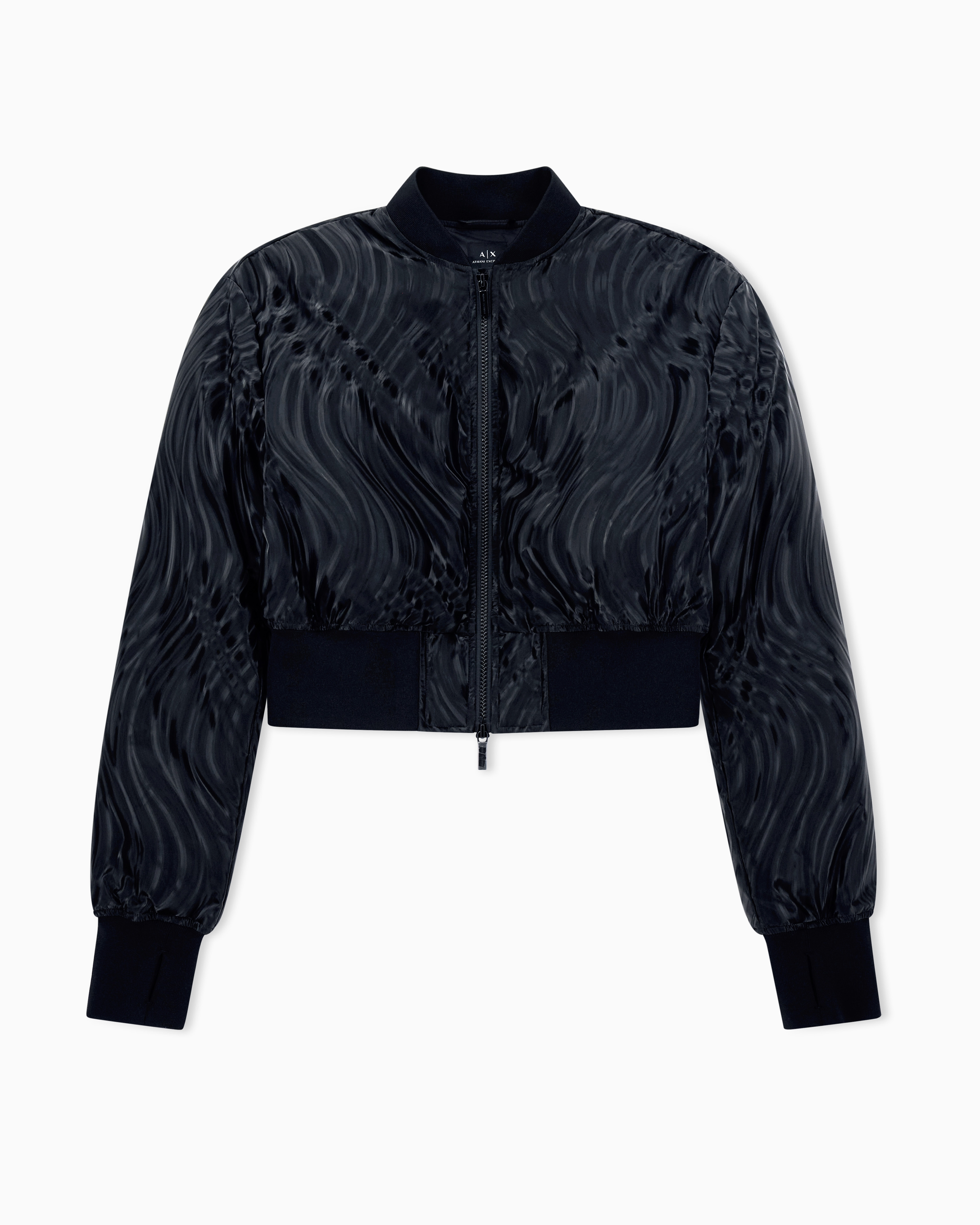Armani Exchange -  Short Bomber Jacket with Embossed Pattern, Woman, Black, Size: