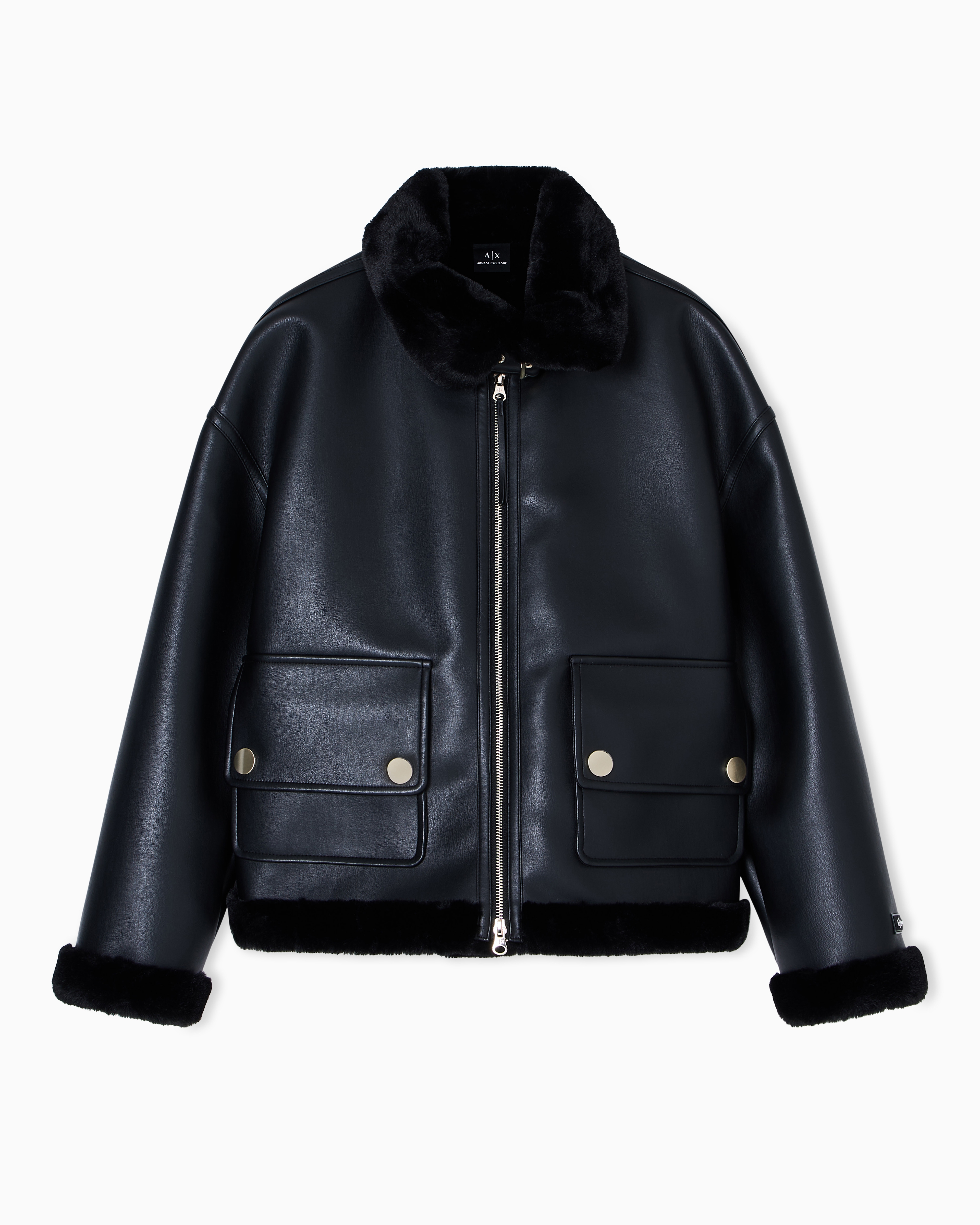 Armani Exchange Short Faux Shearling Jacket In Black