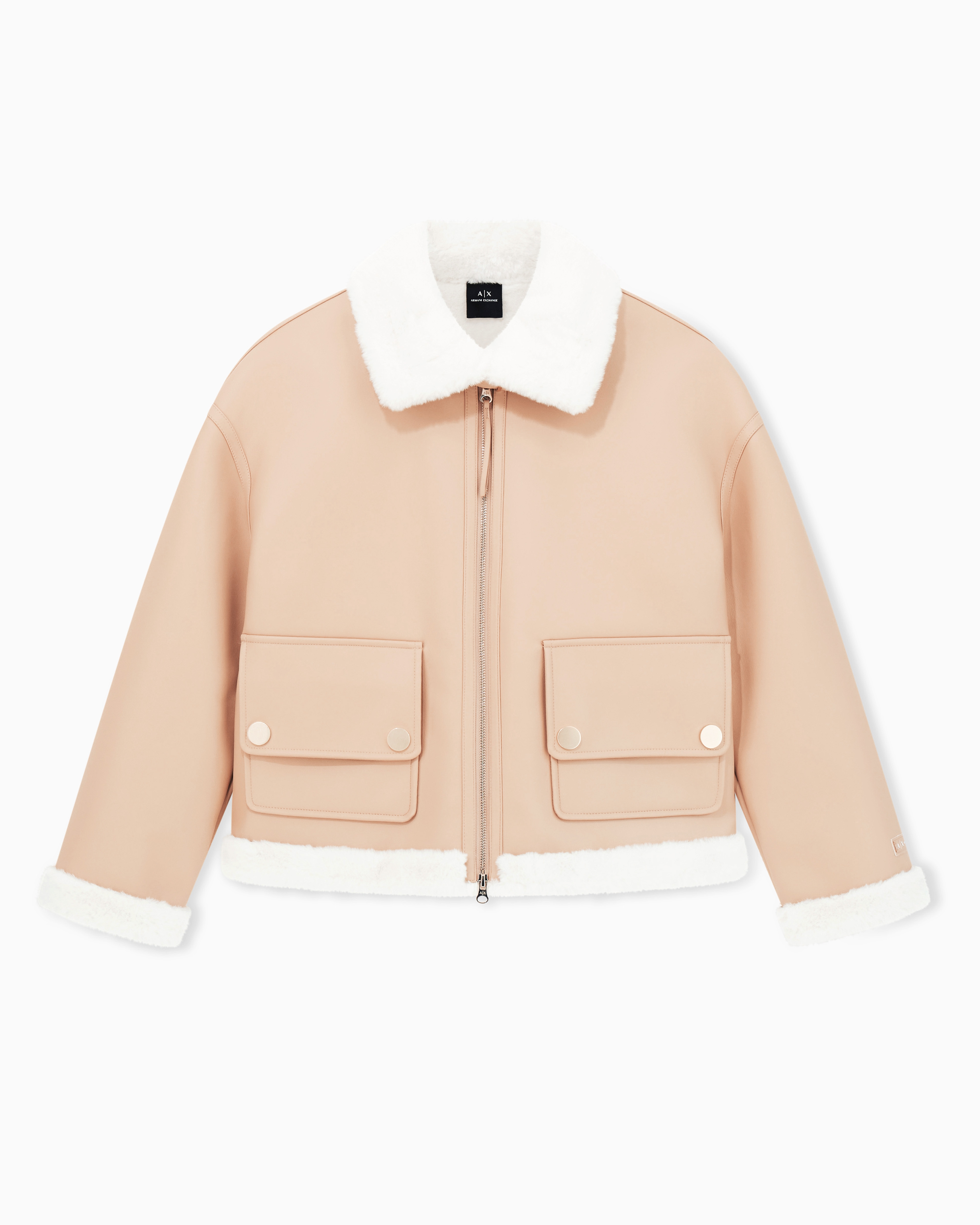 Armani Exchange Short Faux Shearling Jacket In Neutral