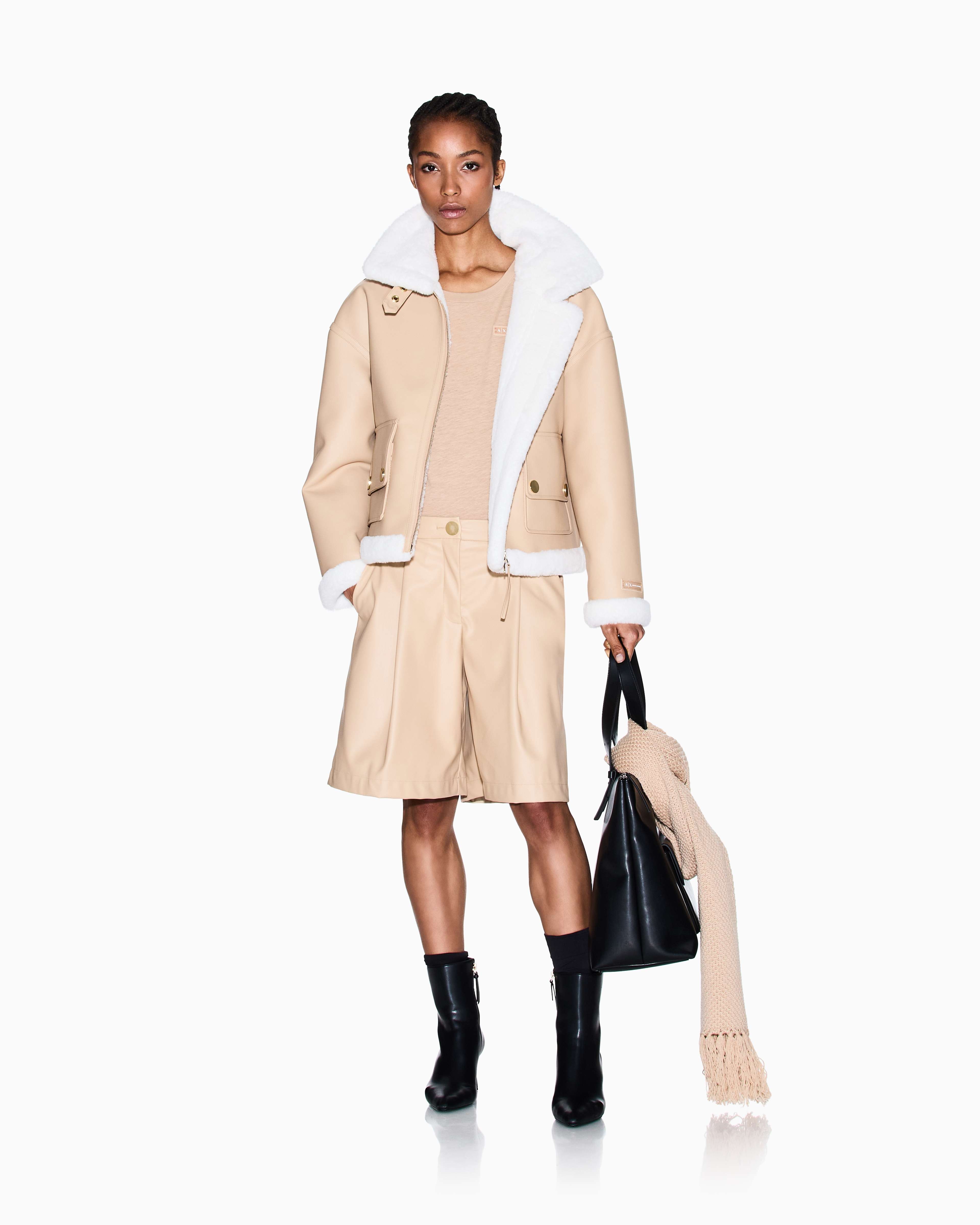 Armani Exchange - Short Faux Shearling Jacket, Woman, Camel, Size: