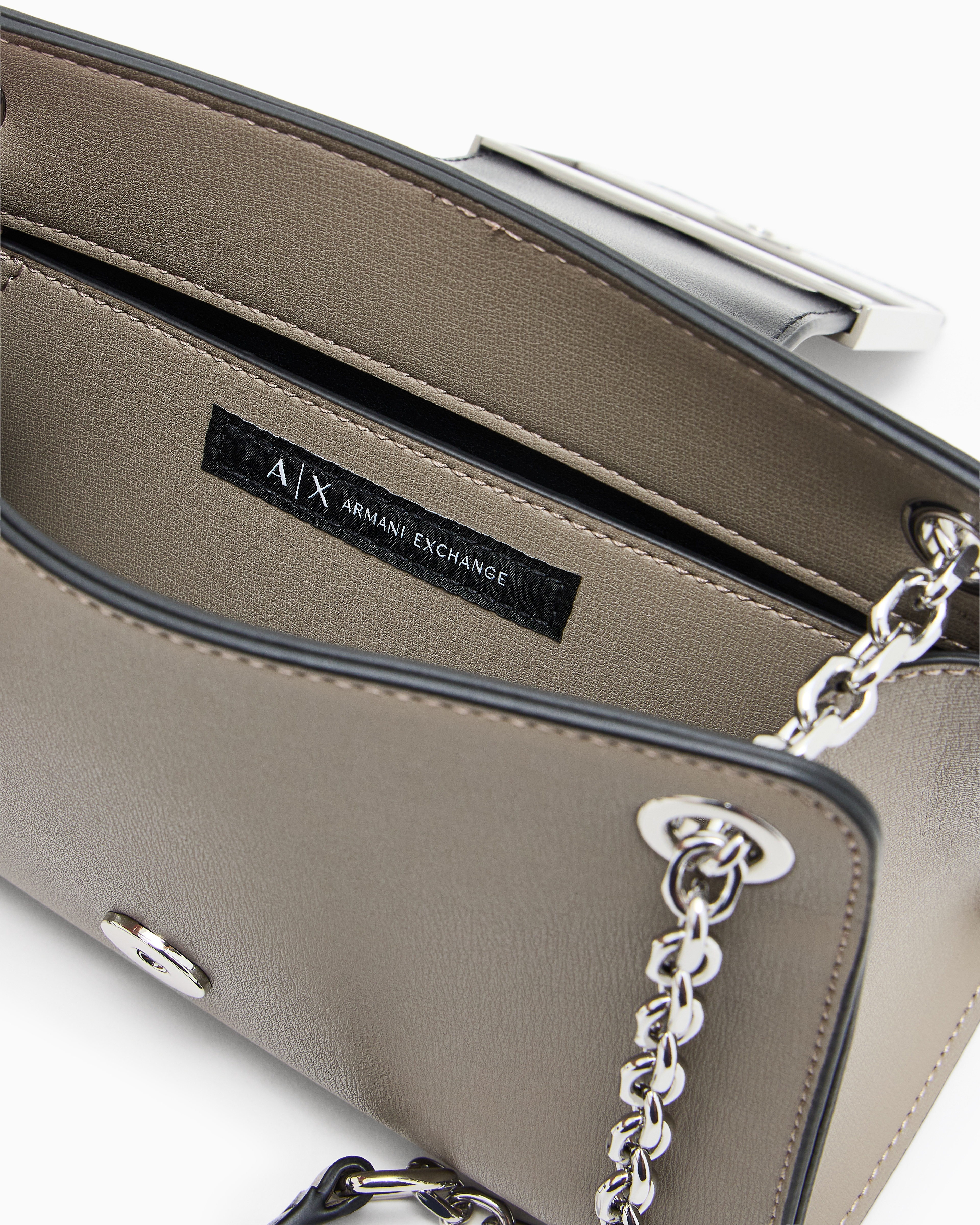 Armani Exchange Trapeze Shoulder Bag With Logo In Brown