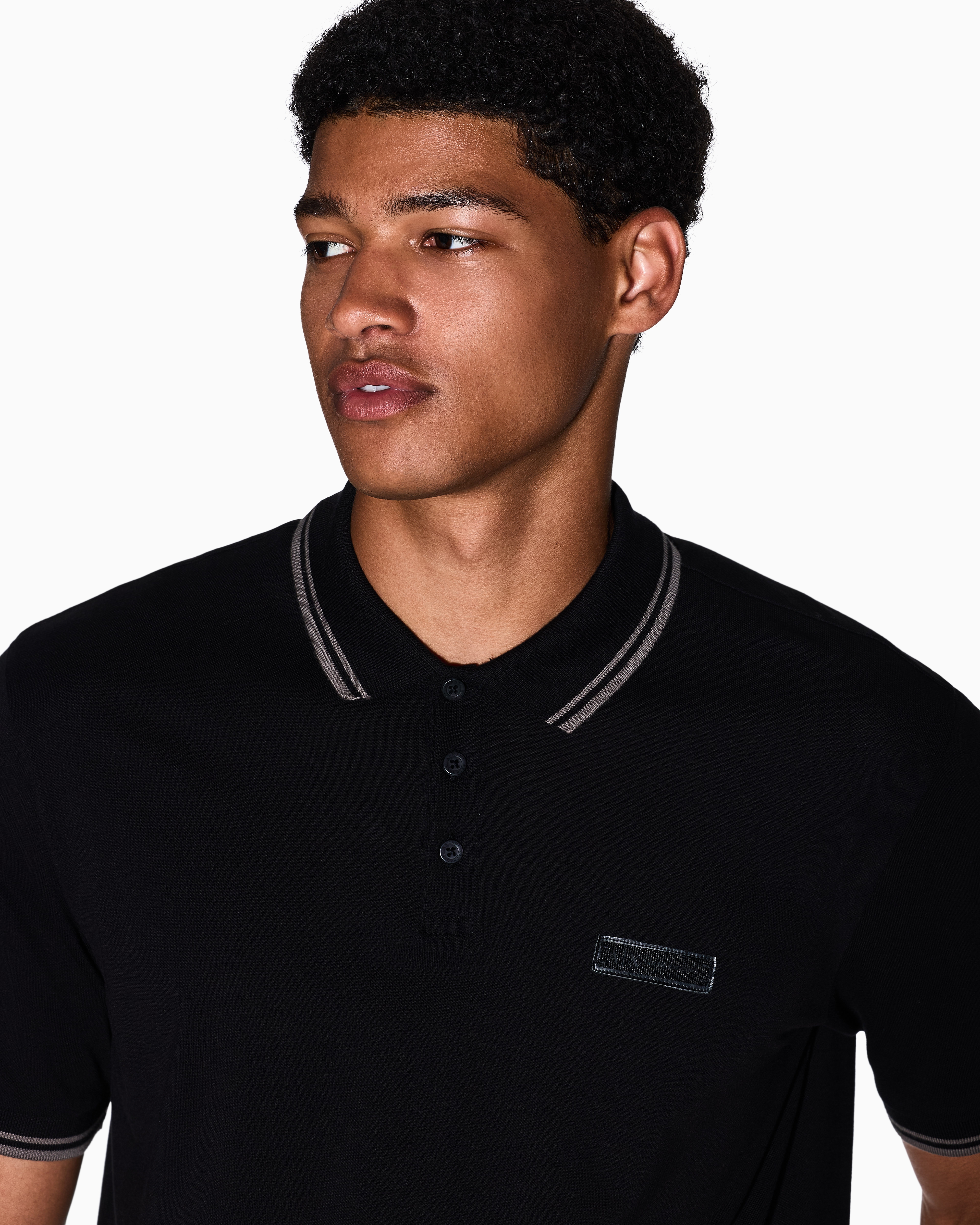 Armani Exchange - Contrasting piping pique polo shirt, Man, Black, Size: