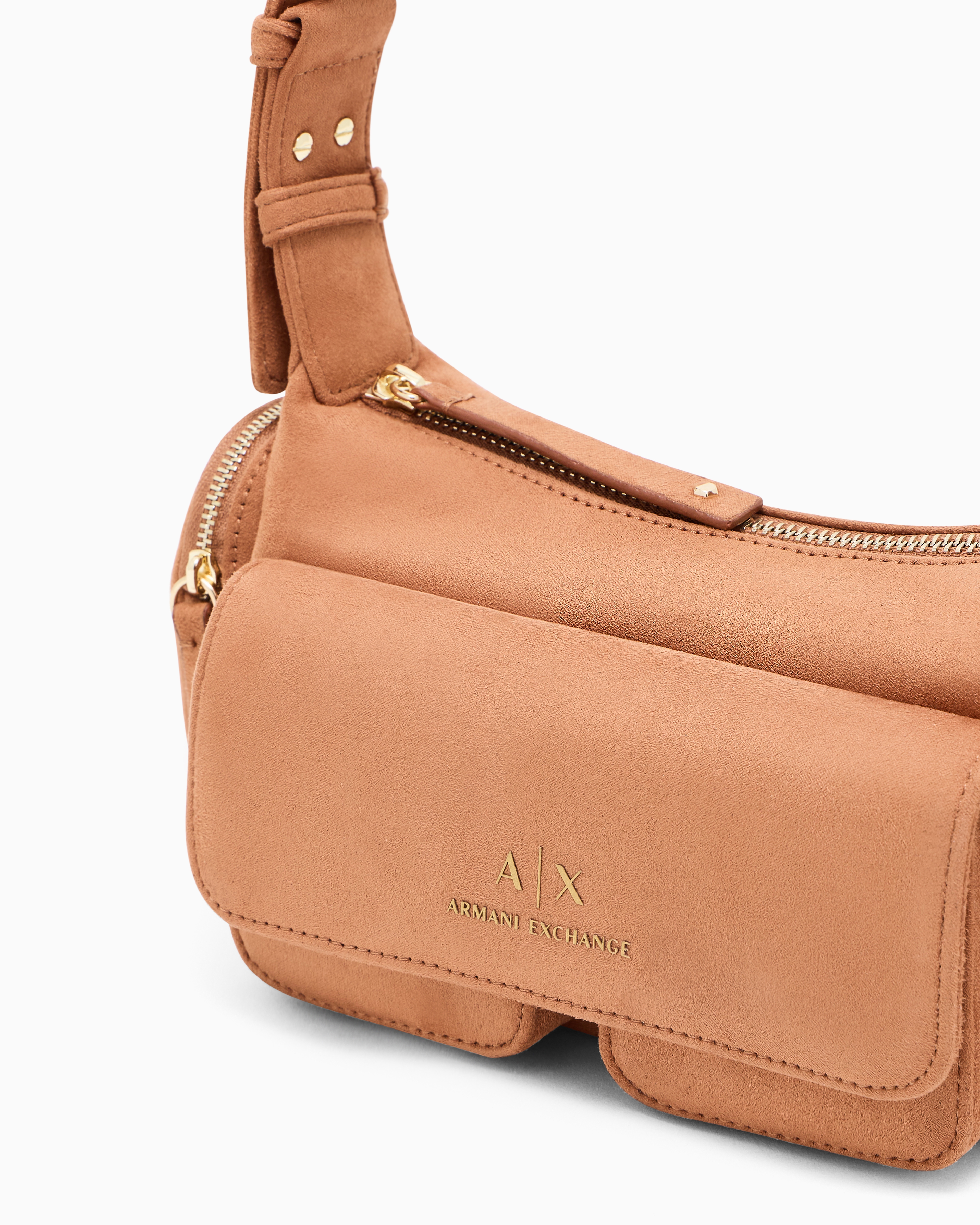 Armani Exchange - Large shoulder bag with side pockets, Woman, Camel, Size: TU