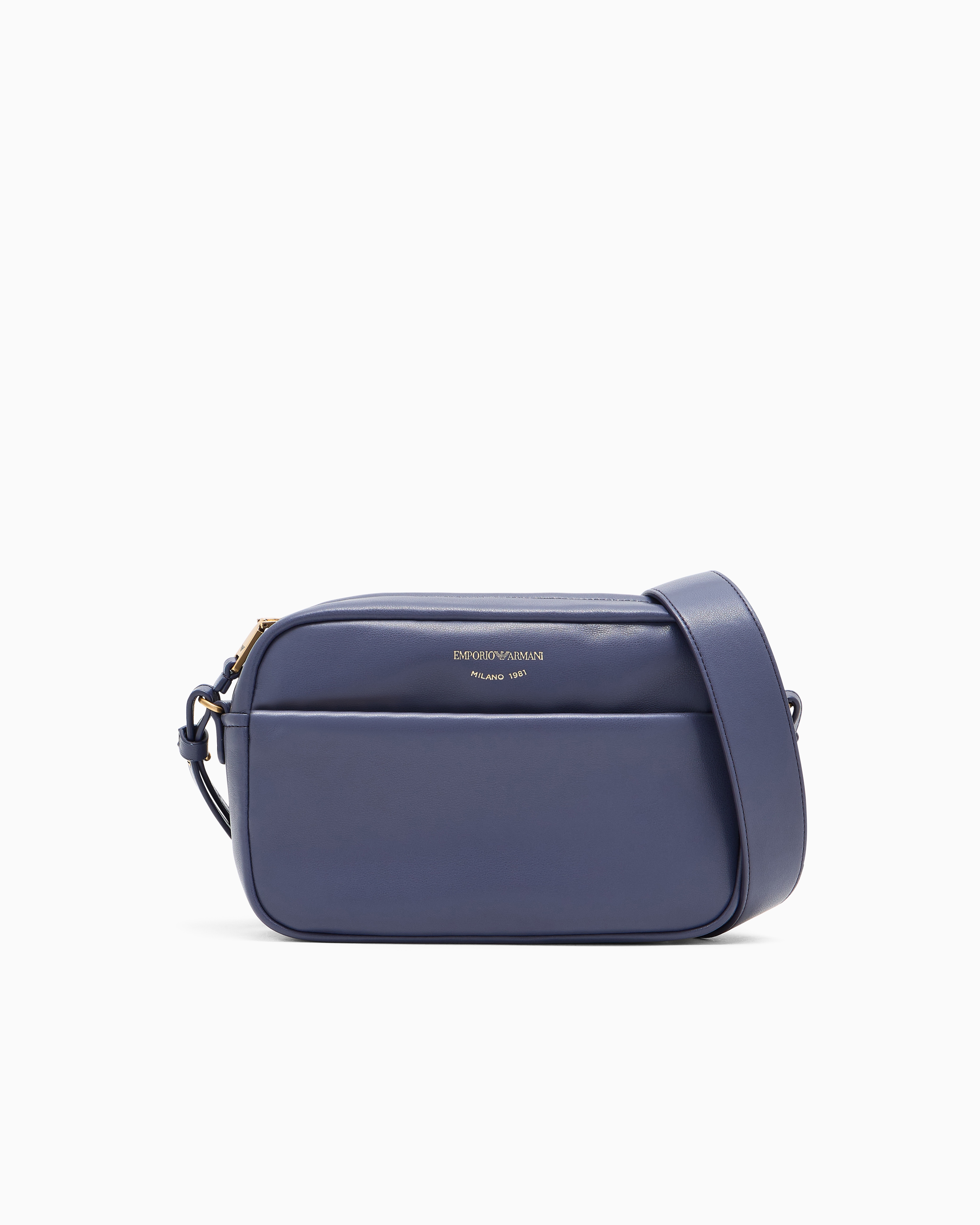 Emporio Armani - Leather camera case with shoulder strap, Woman, Purple, Size: TU