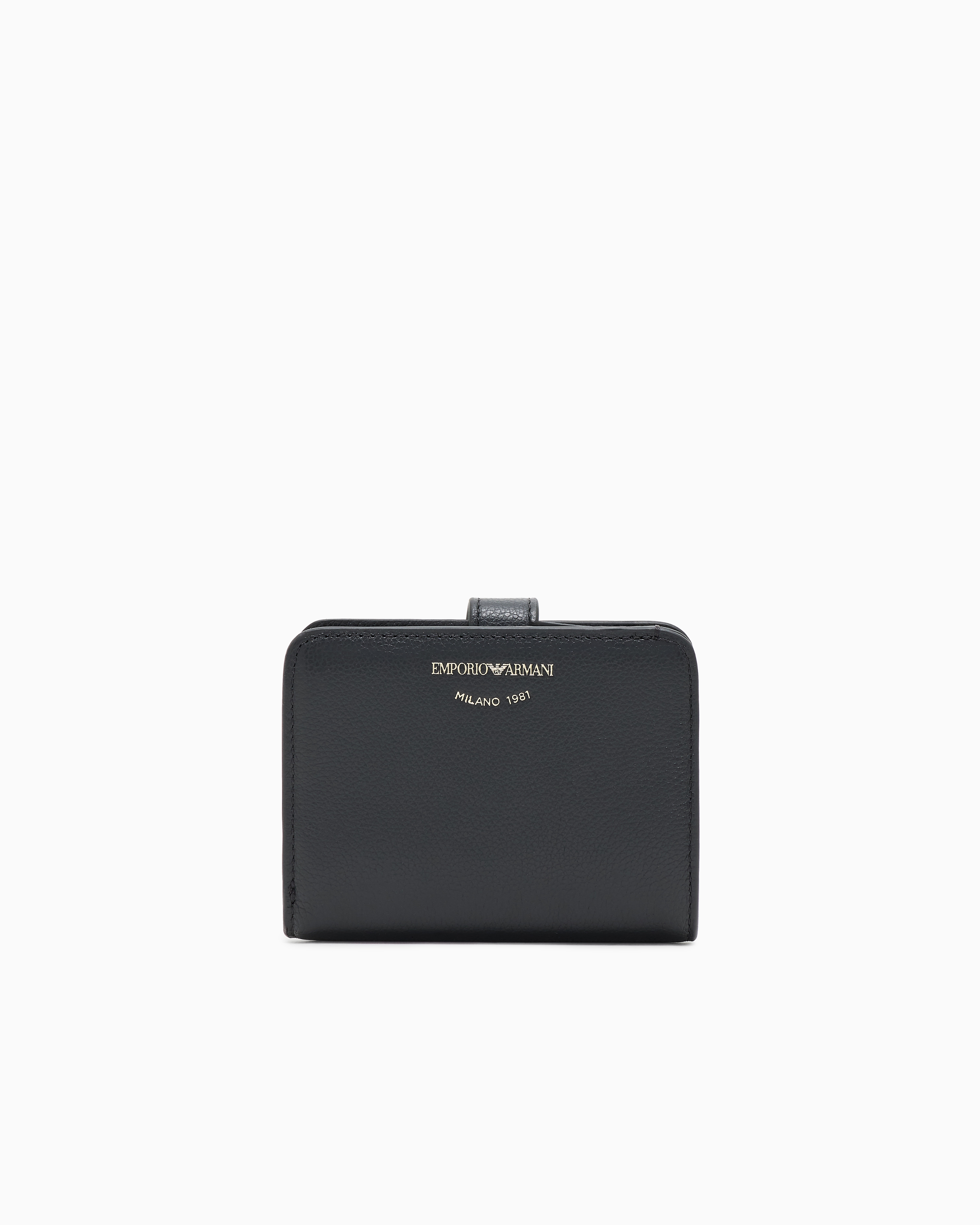 Emporio Armani - Tumbled-leather bi-fold wallet, Woman, Black, Size: TU