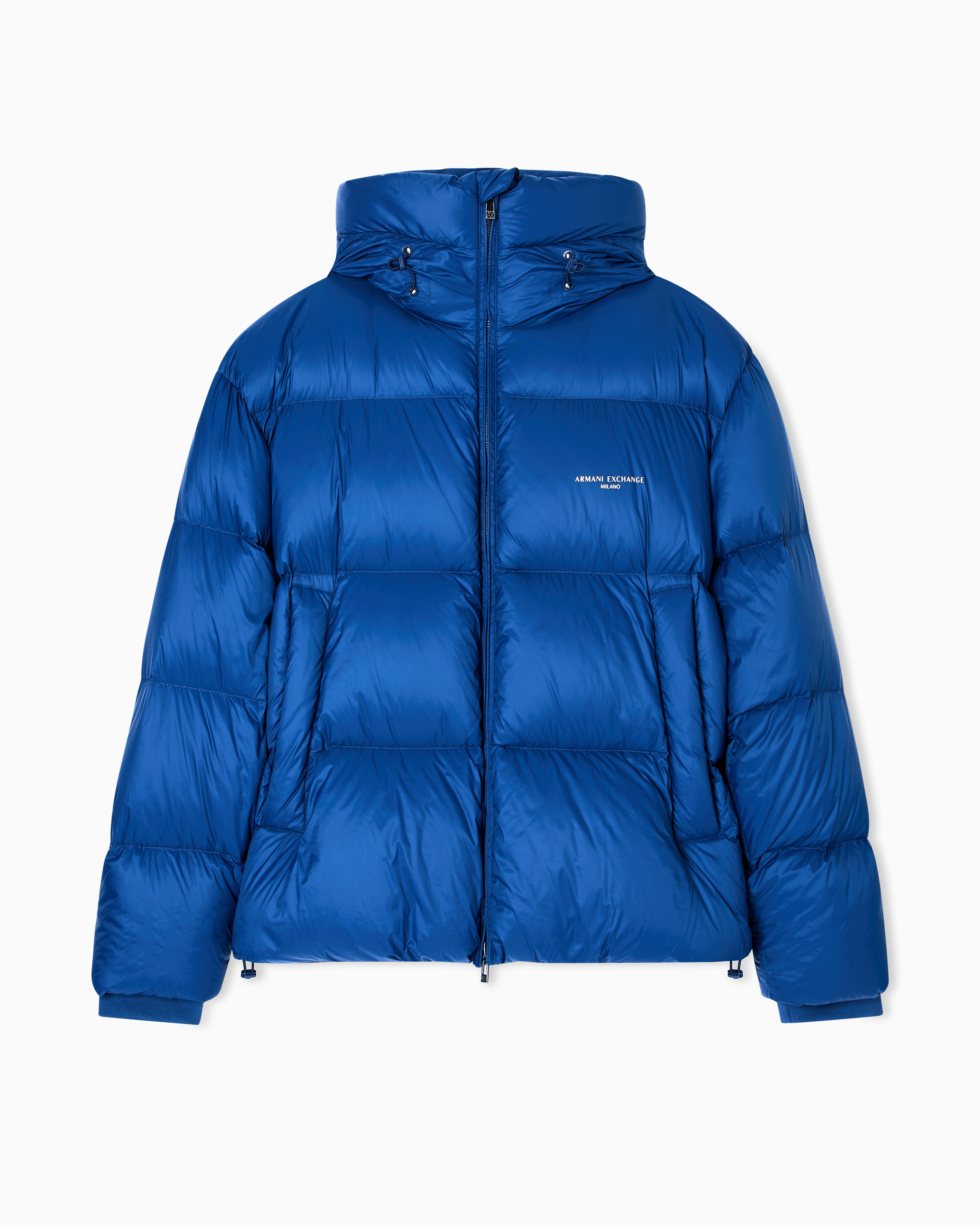 Armani Exchange - Satin hooded down jacket, Man, Blue, Size: M