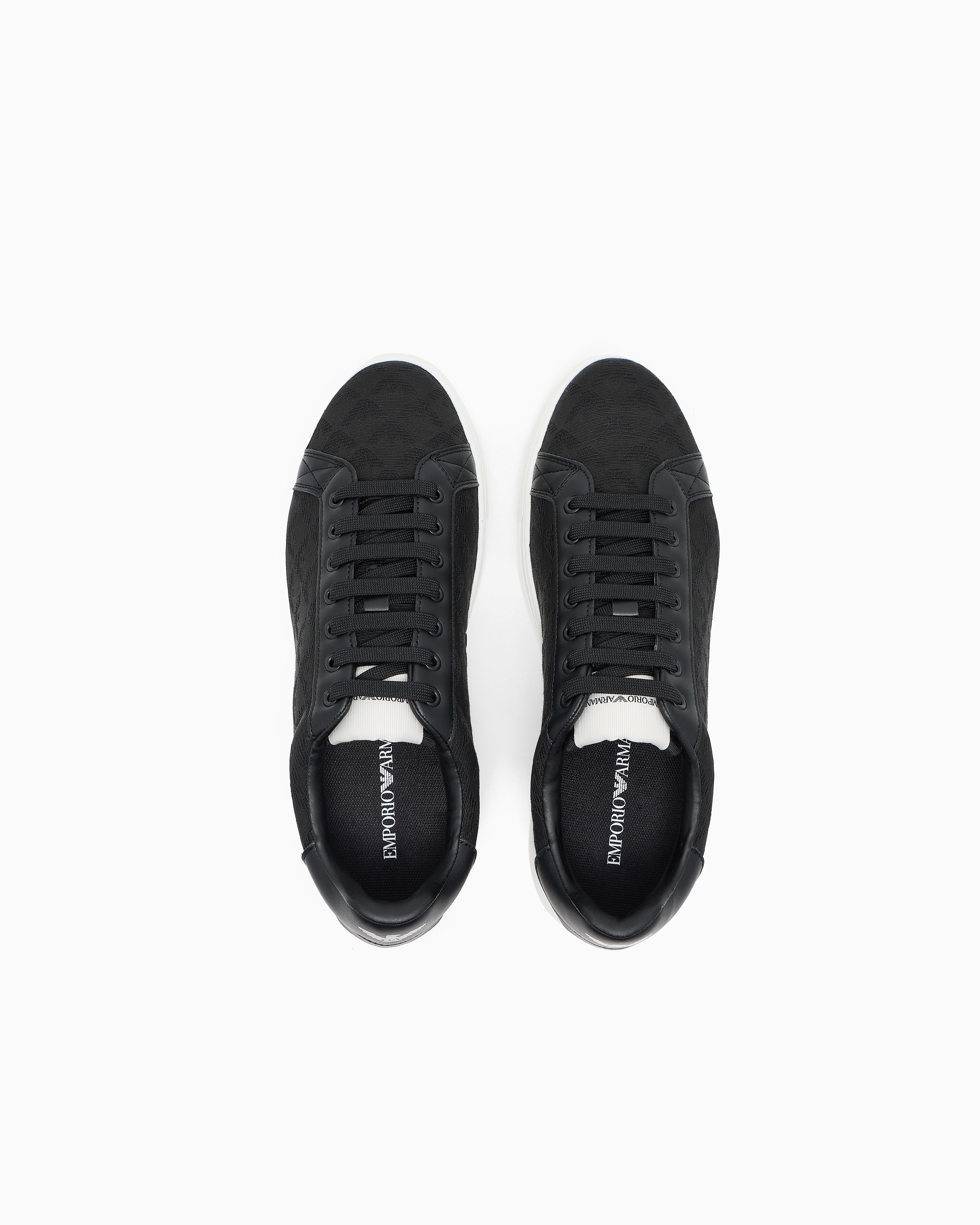 Emporio Armani Nylon Sneakers With Jacquard All-over Eagle In Black