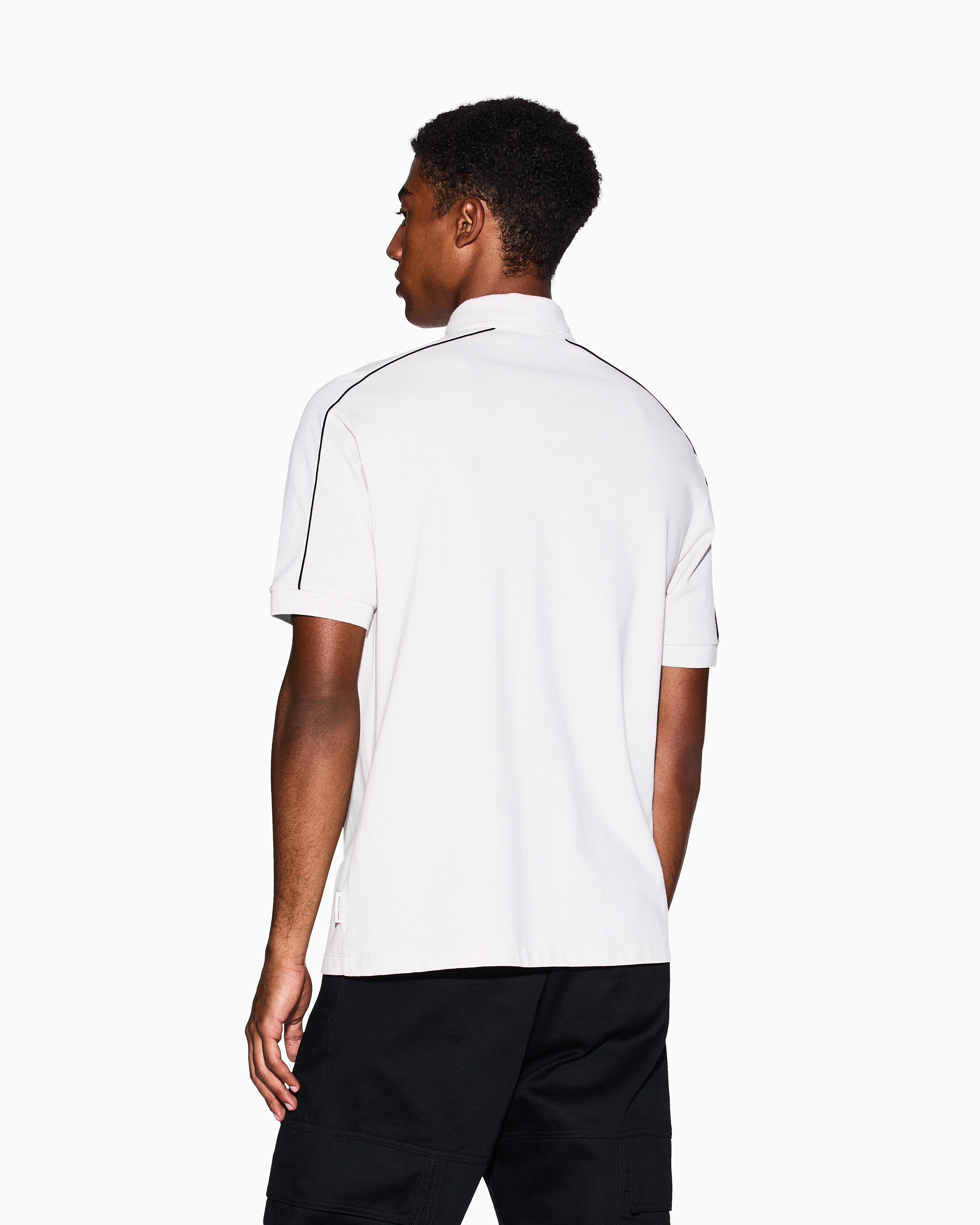 Armani Exchange Contrasting Piping Pique Polo Shirt In White