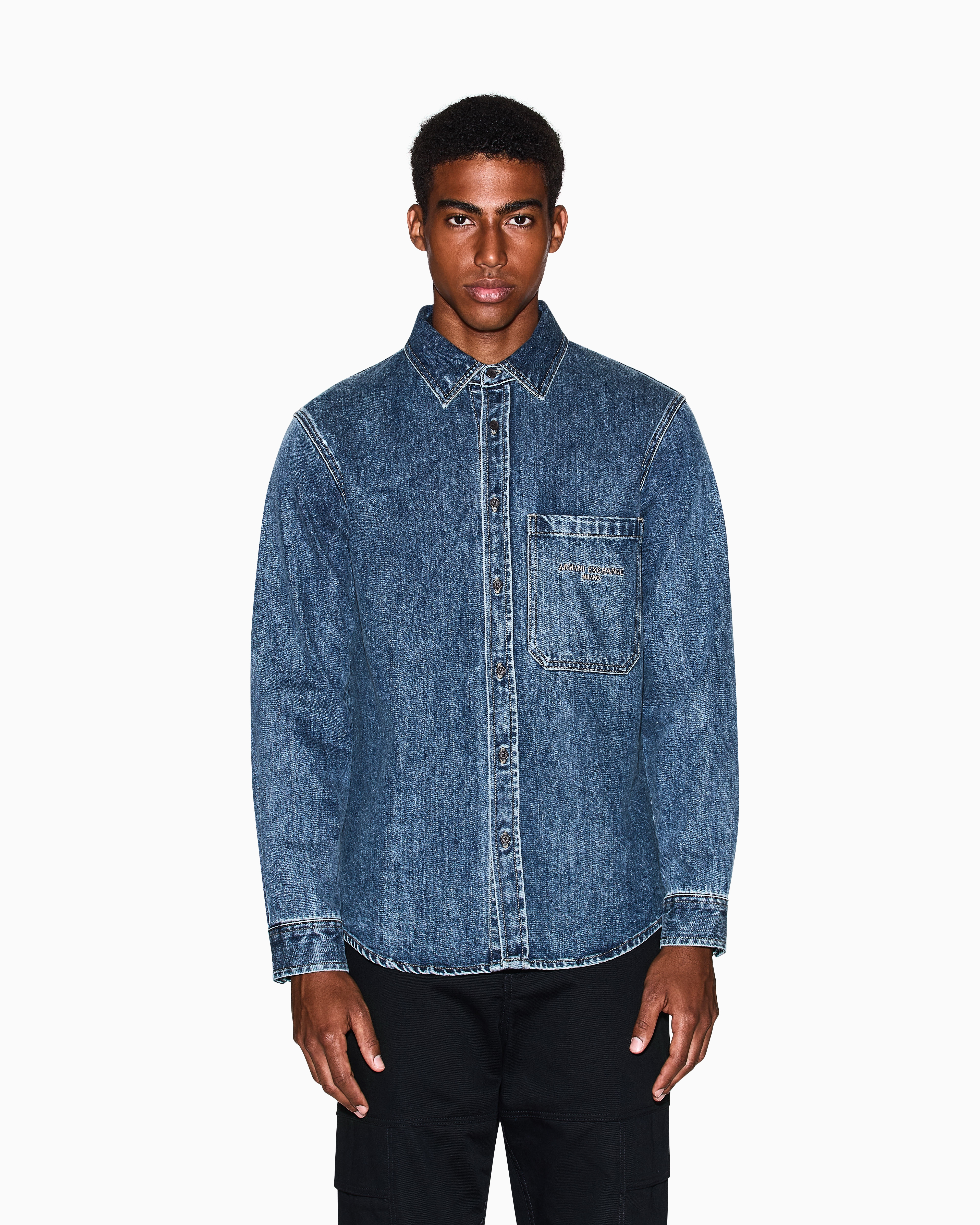 Armani Exchange - Regular fit cotton denim shirt, Man, Blue, Size: M