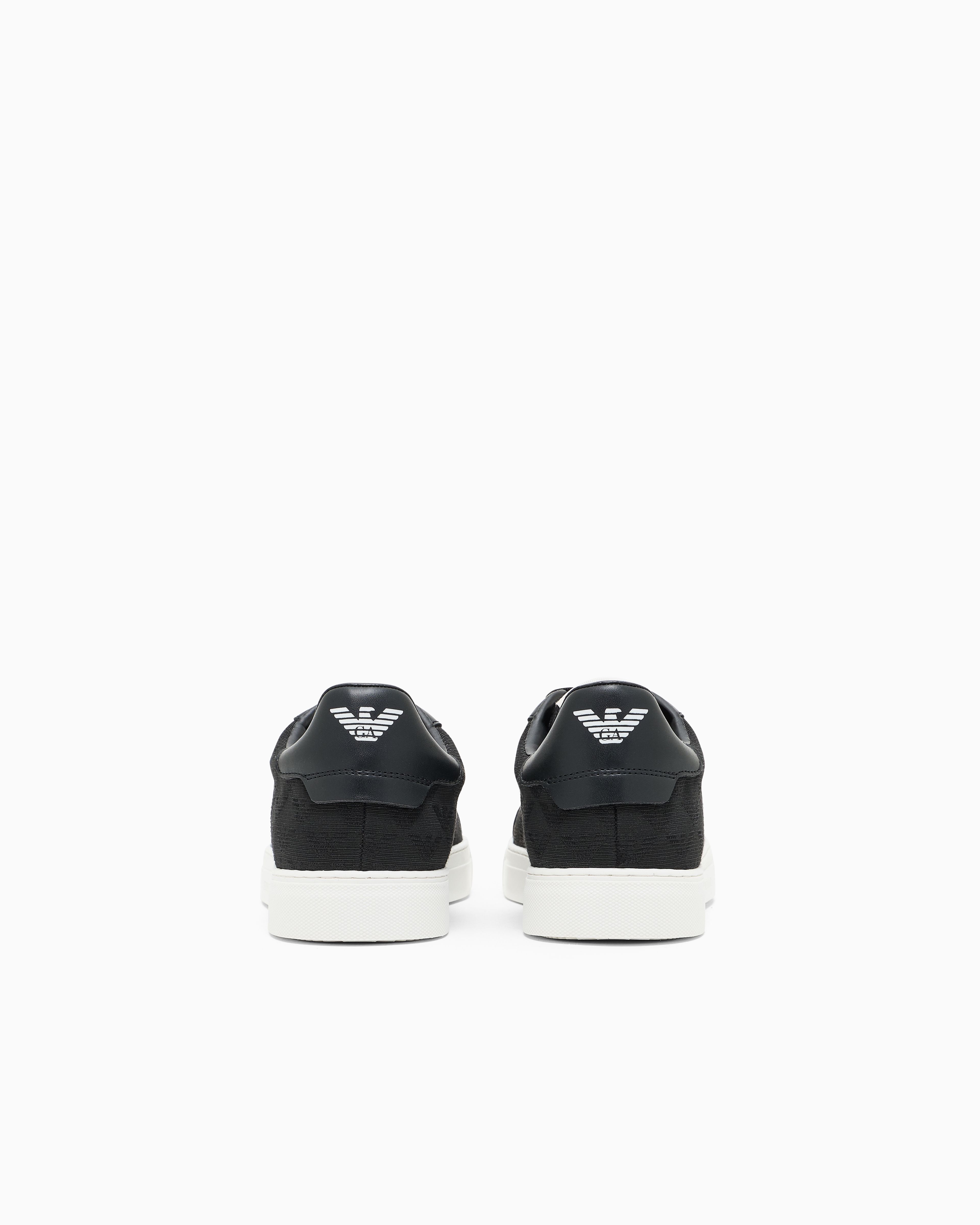 Emporio Armani Nylon Sneakers With Jacquard All-over Eagle In Black