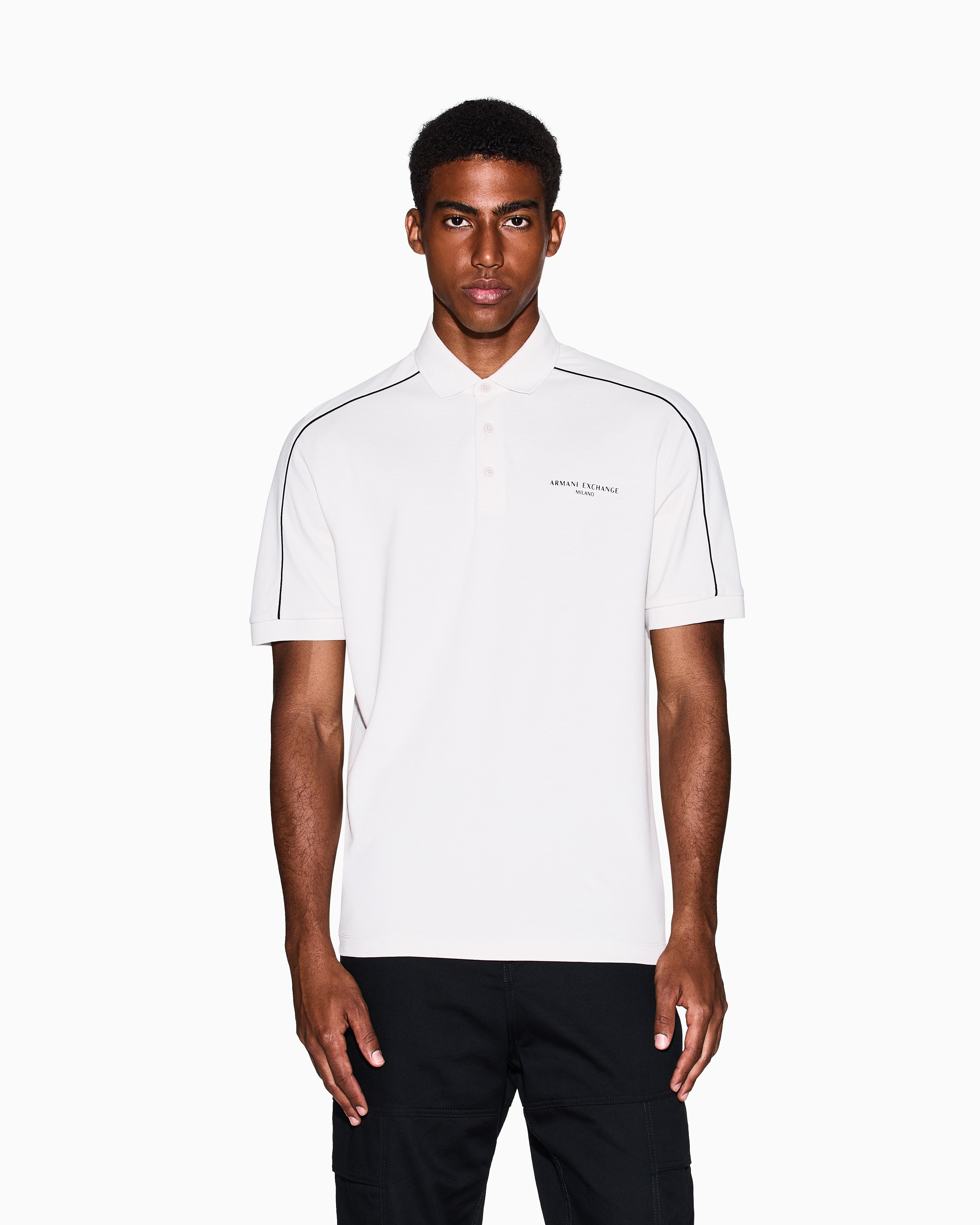 Armani Exchange Contrasting Piping Pique Polo Shirt In White