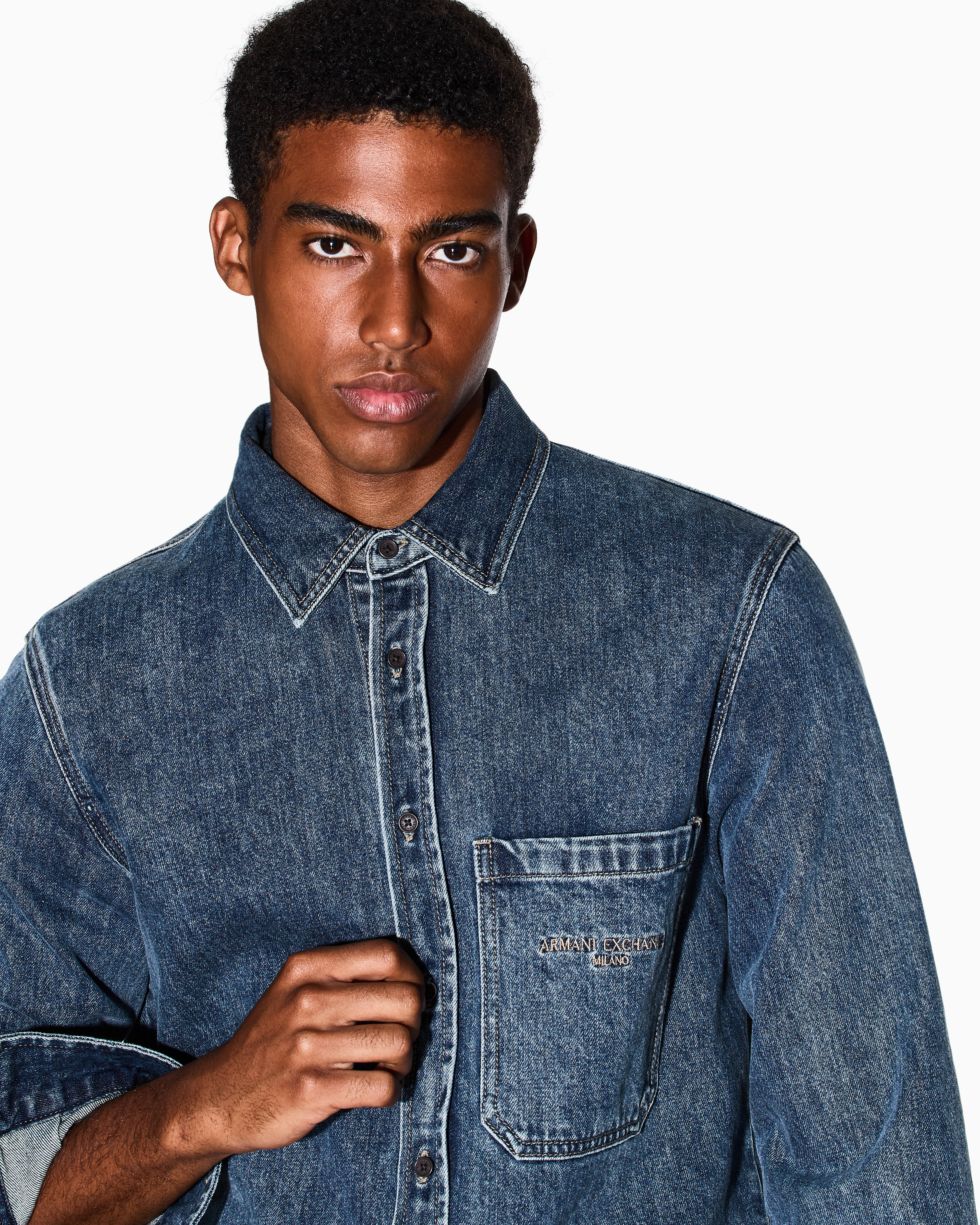 Armani Exchange - Regular fit cotton denim shirt, Man, Blue, Size: M