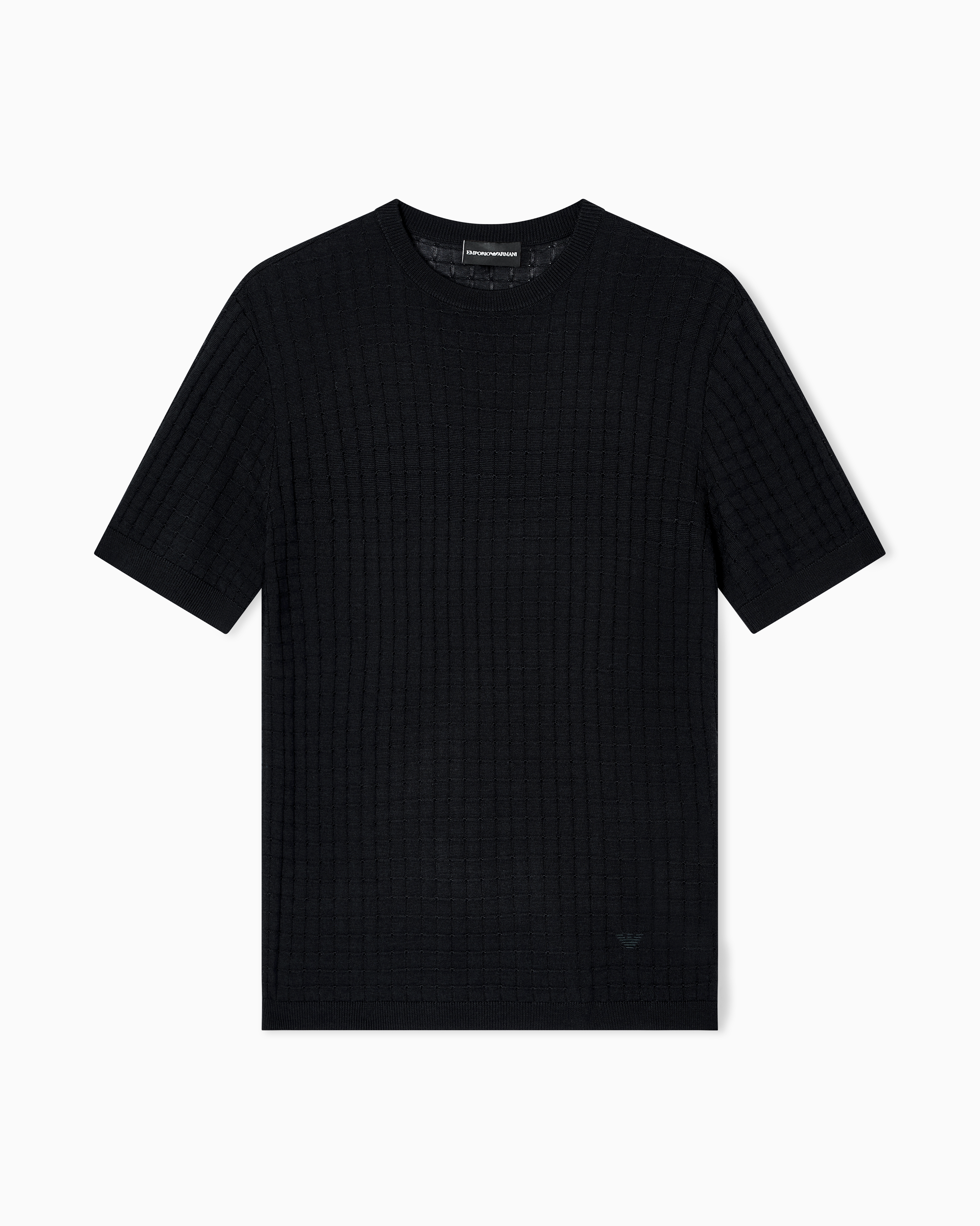 Emporio Armani - ASV Lyocell-blend jumper a plain and purl knit, Man, Navy_blue, Size: