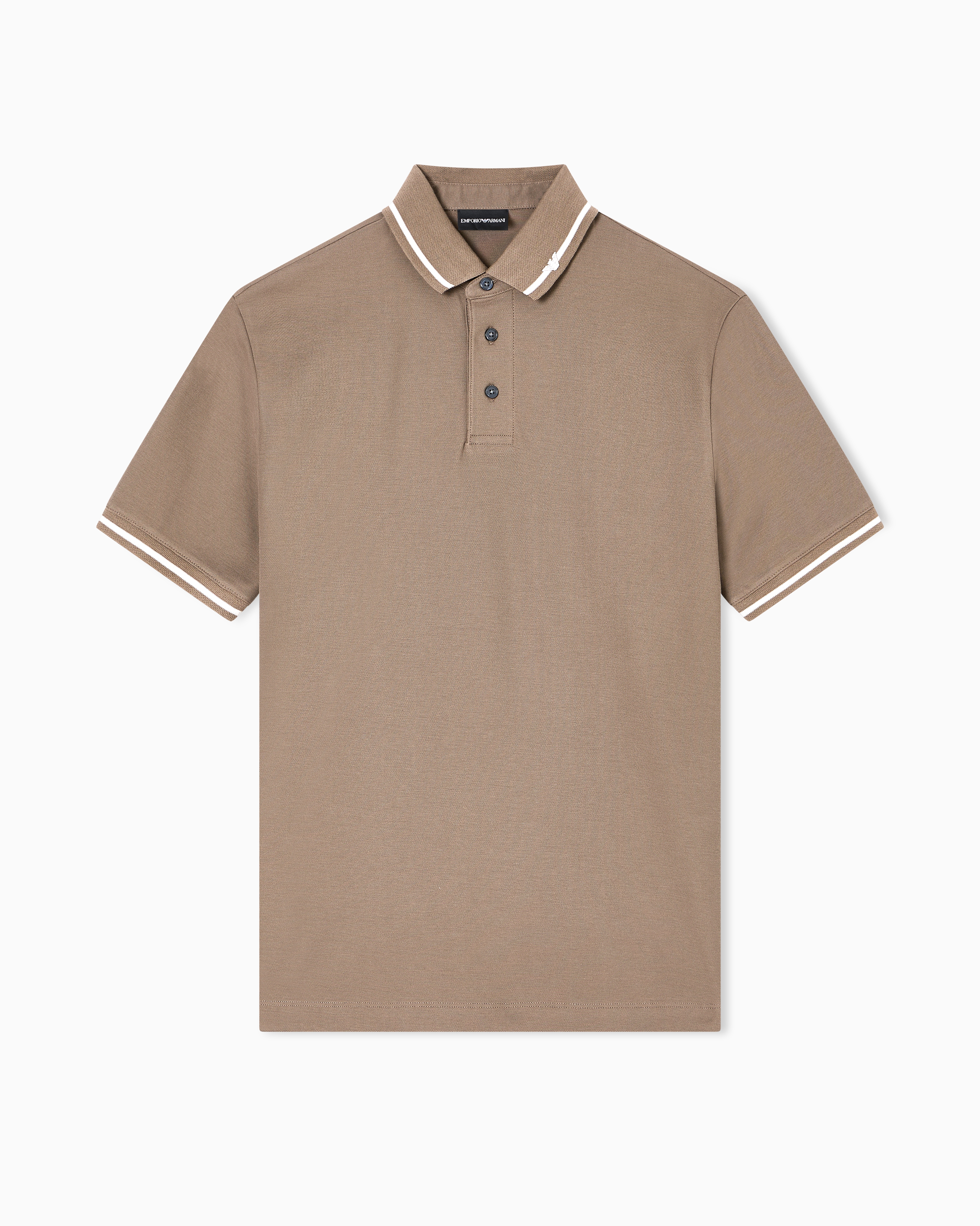 Emporio Armani - Piqué polo shirt with micro eagle embroidery and trim, Man, Beige, Size:
