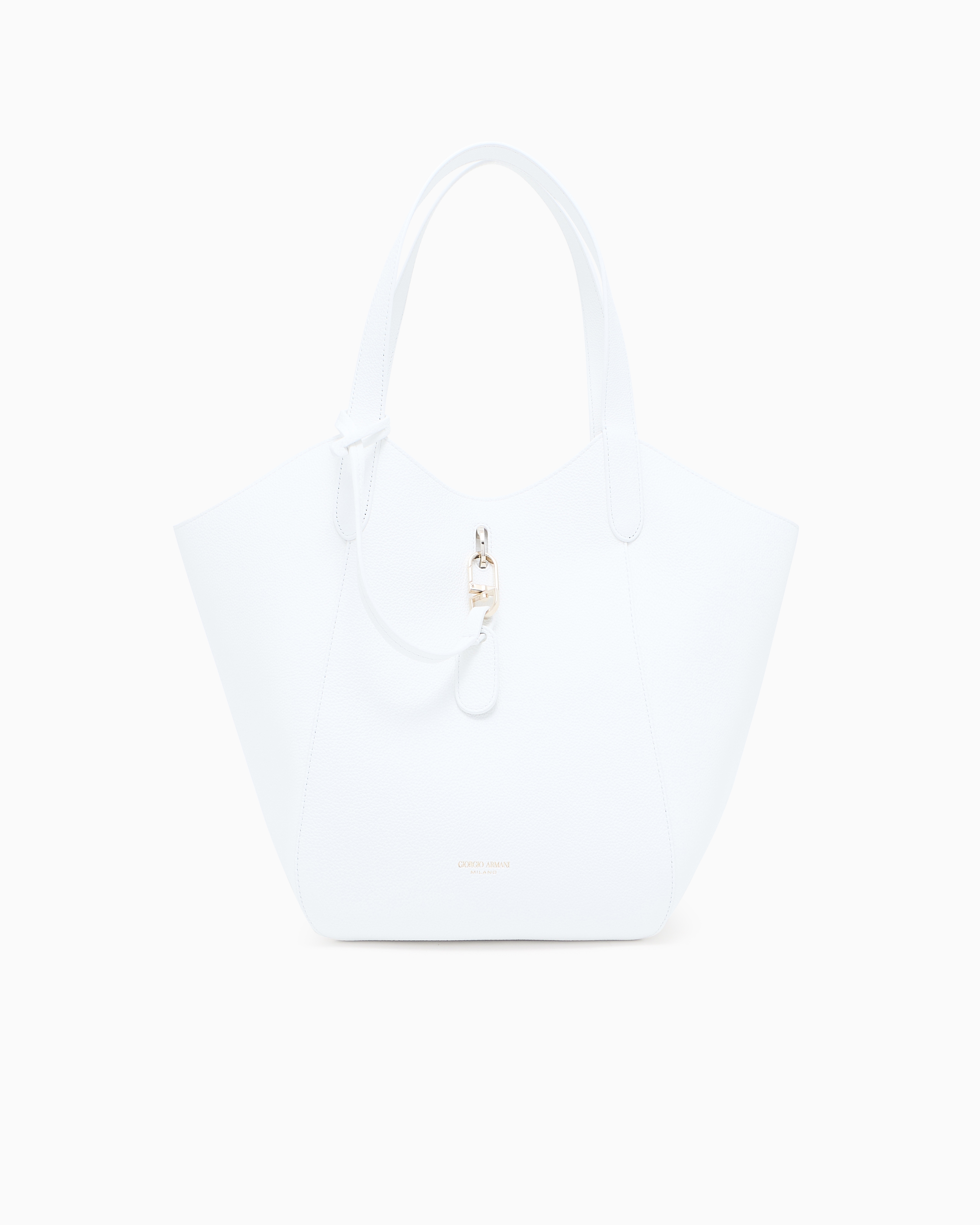 Giorgio Armani Medium Pebbled Leather Handbag In White