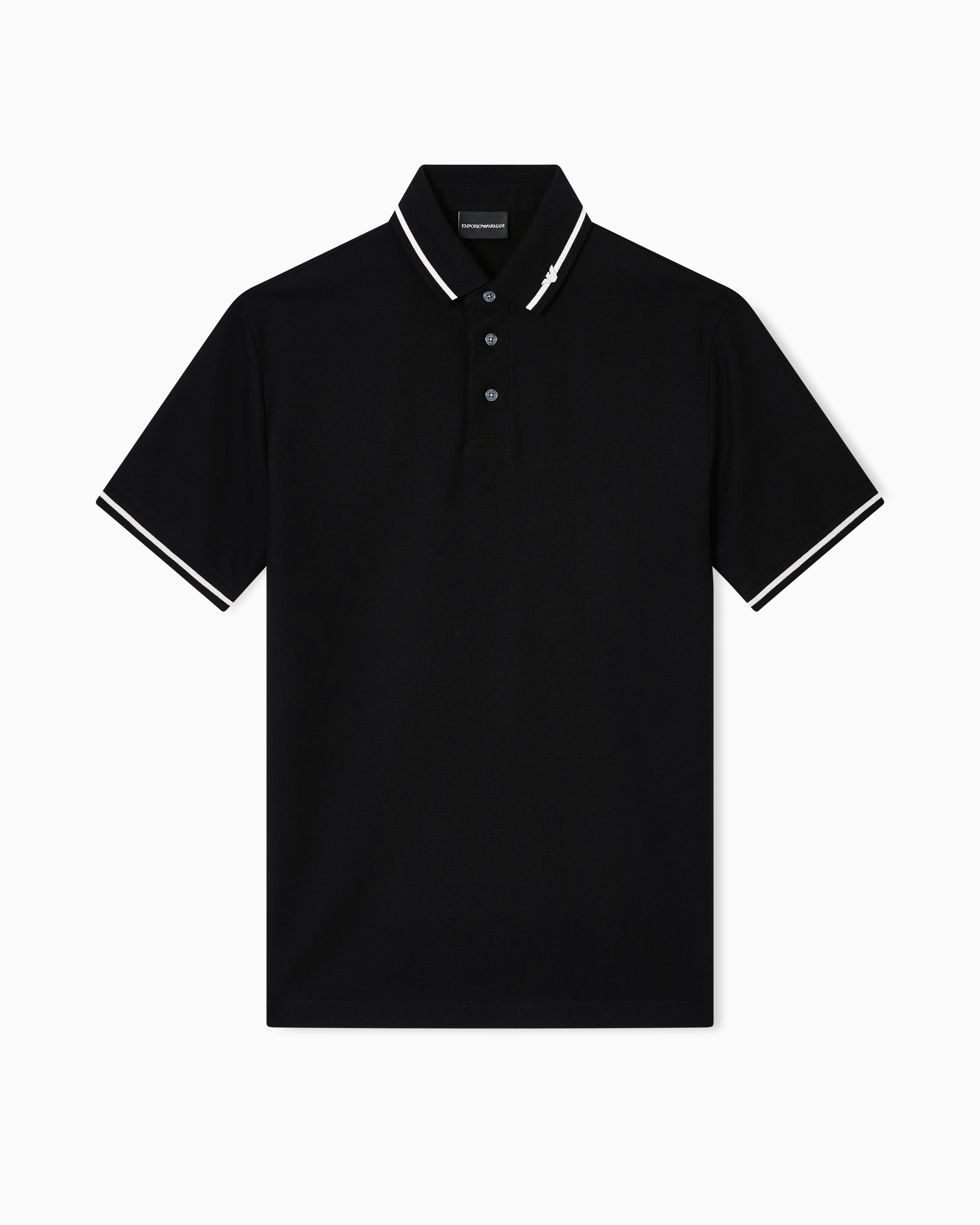 Emporio Armani - Piqué polo shirt with micro eagle embroidery and trim, Man, Black, Size: