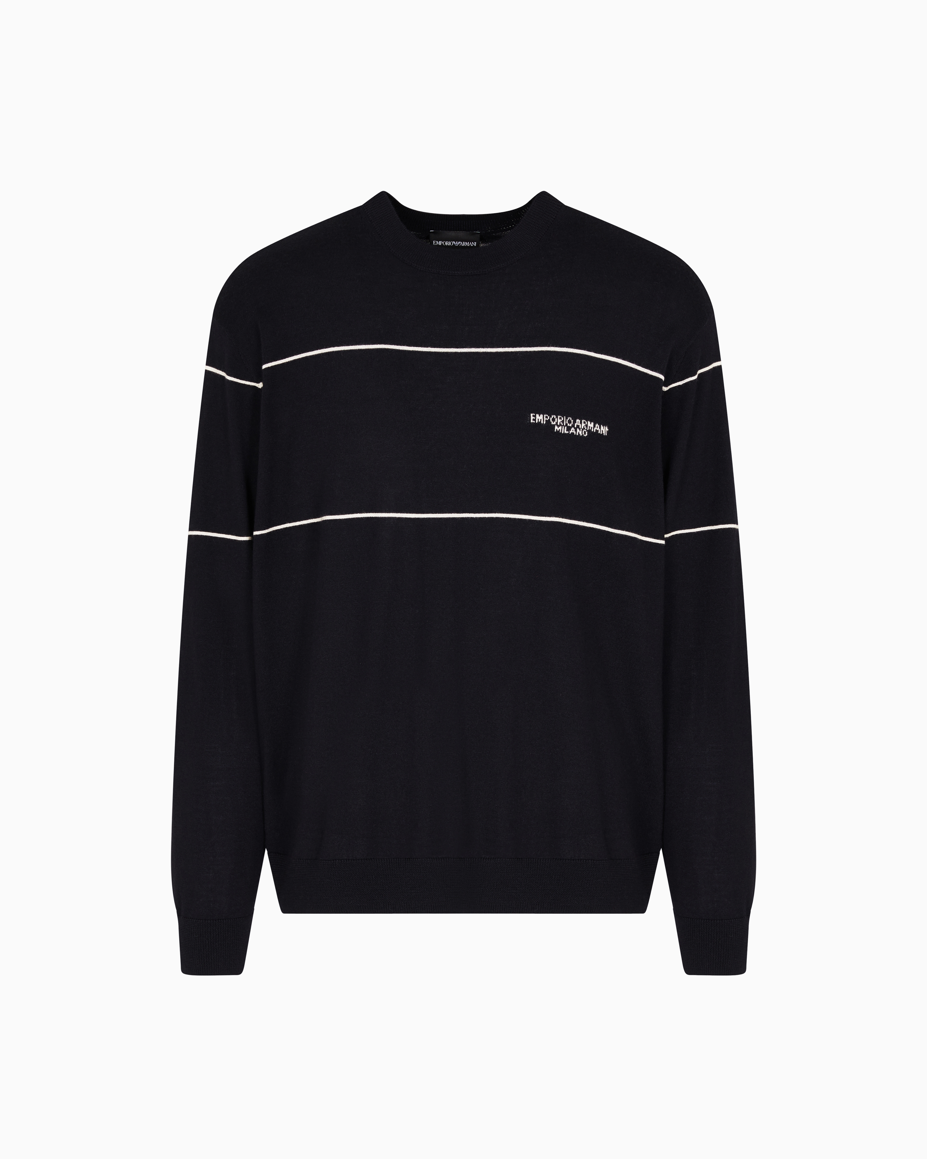 Emporio Armani - Virgin-wool jumper with jacquard logo, Man, Blue, Size: