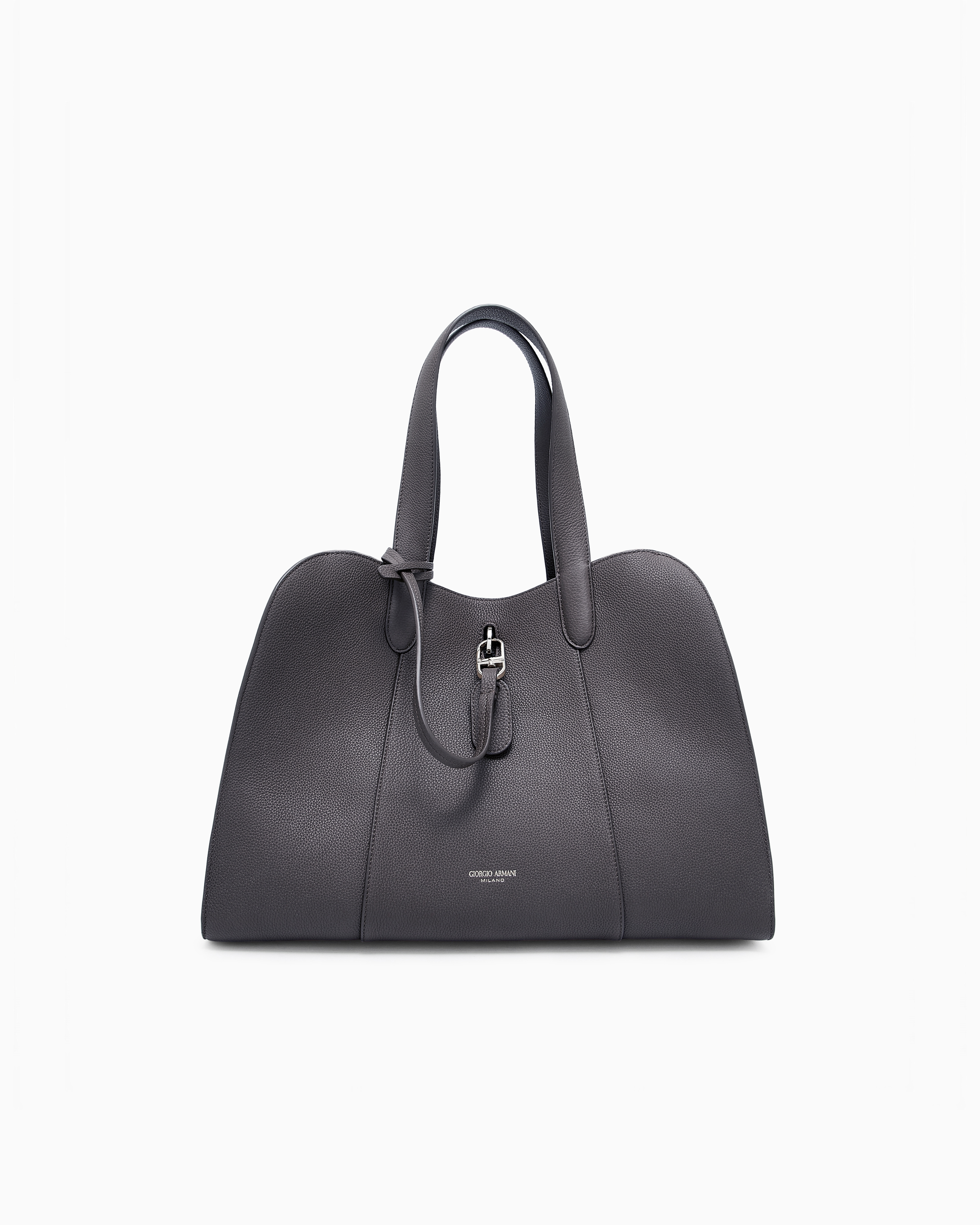 Giorgio Armani Large Pebbled Leather Tote Bag In Brown