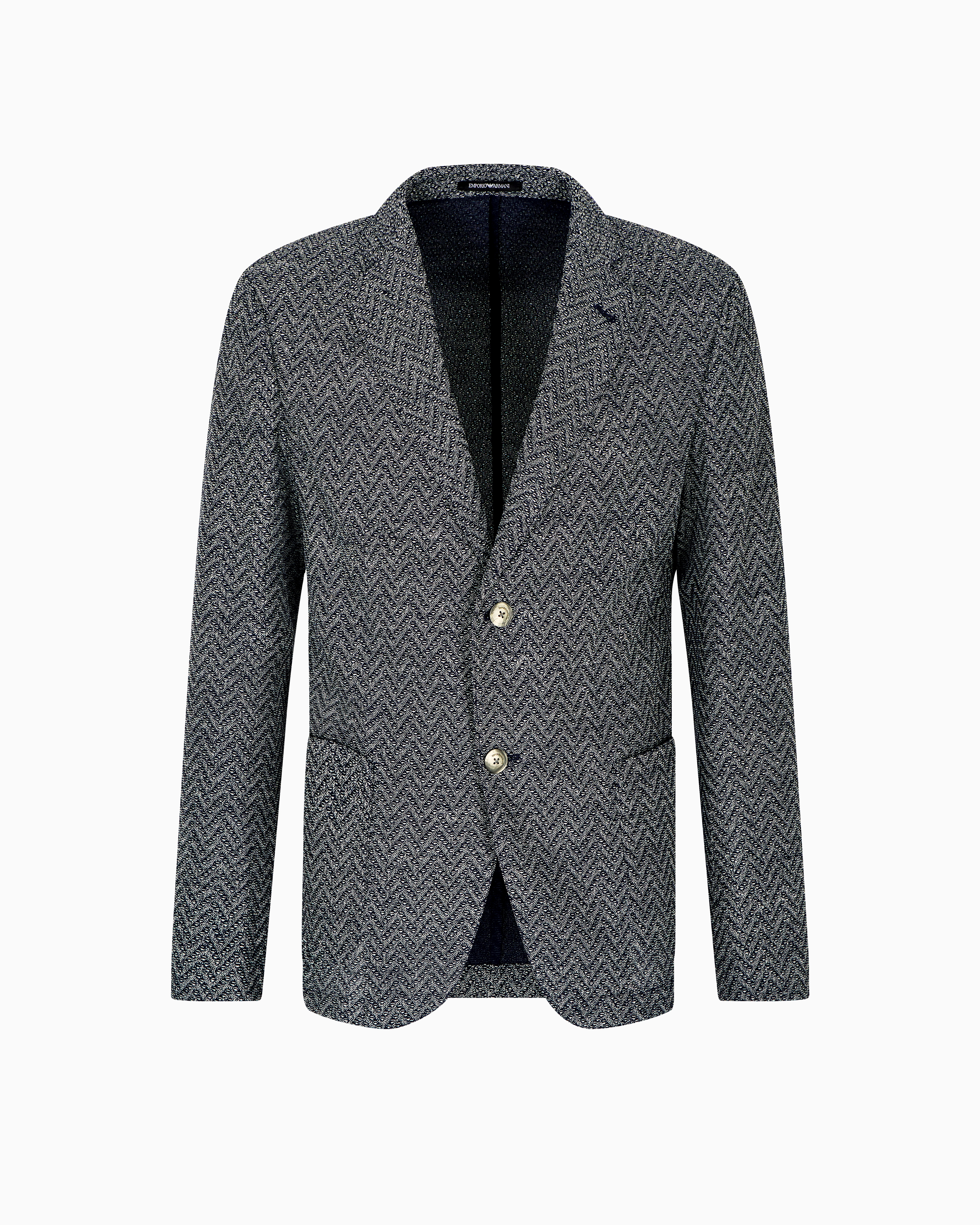 Emporio Armani - Icon single-breasted jacket in chevron-motif wool, Man, Patterned, Size: 44_R