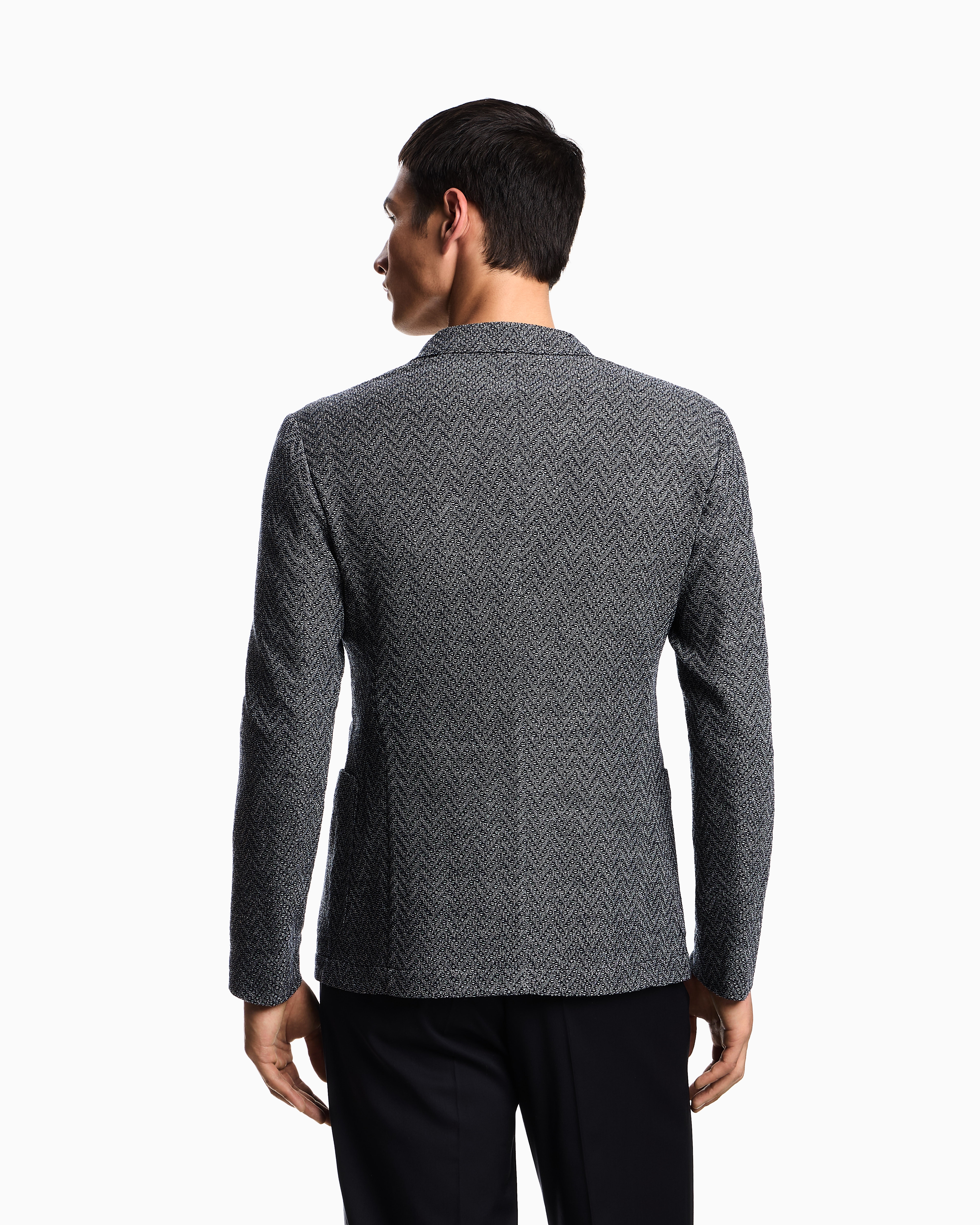 Icon single-breasted jacket in chevron-motif wool | Emporio
