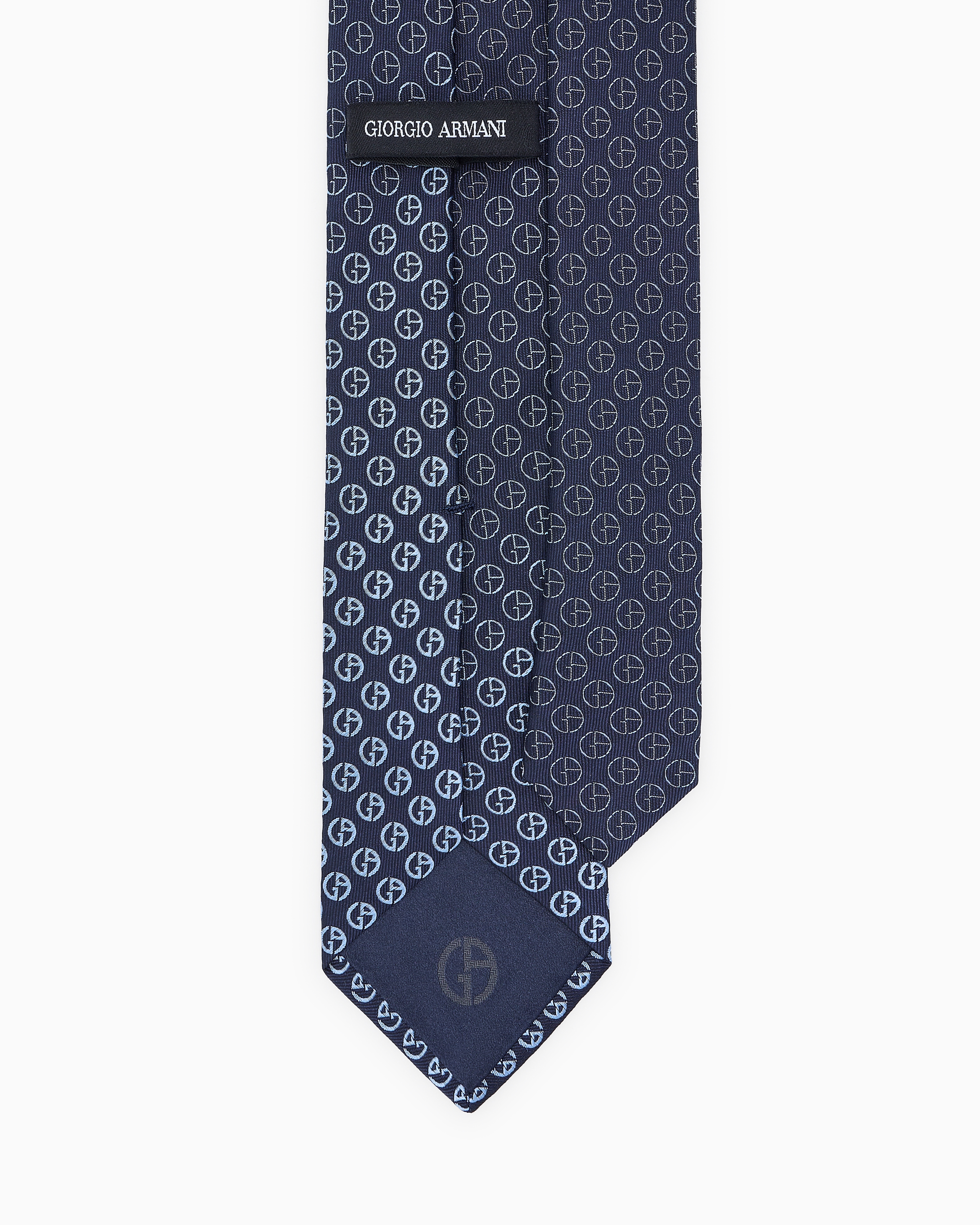 Giorgio Armani Silk Tie In Faded Monogram Jacquard Silk In Blue