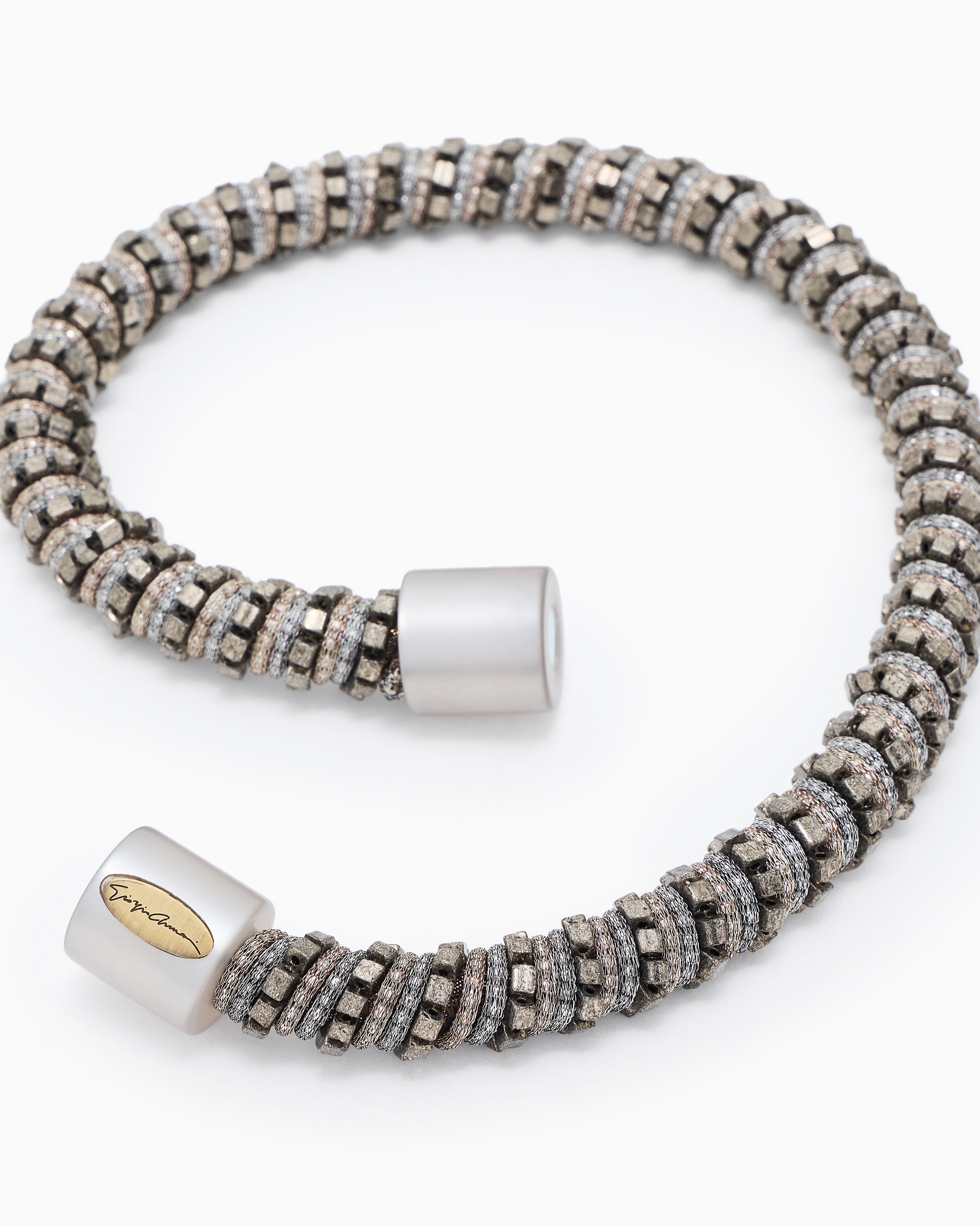 Giorgio Armani Leather And Fabric Choker Necklace In Gold