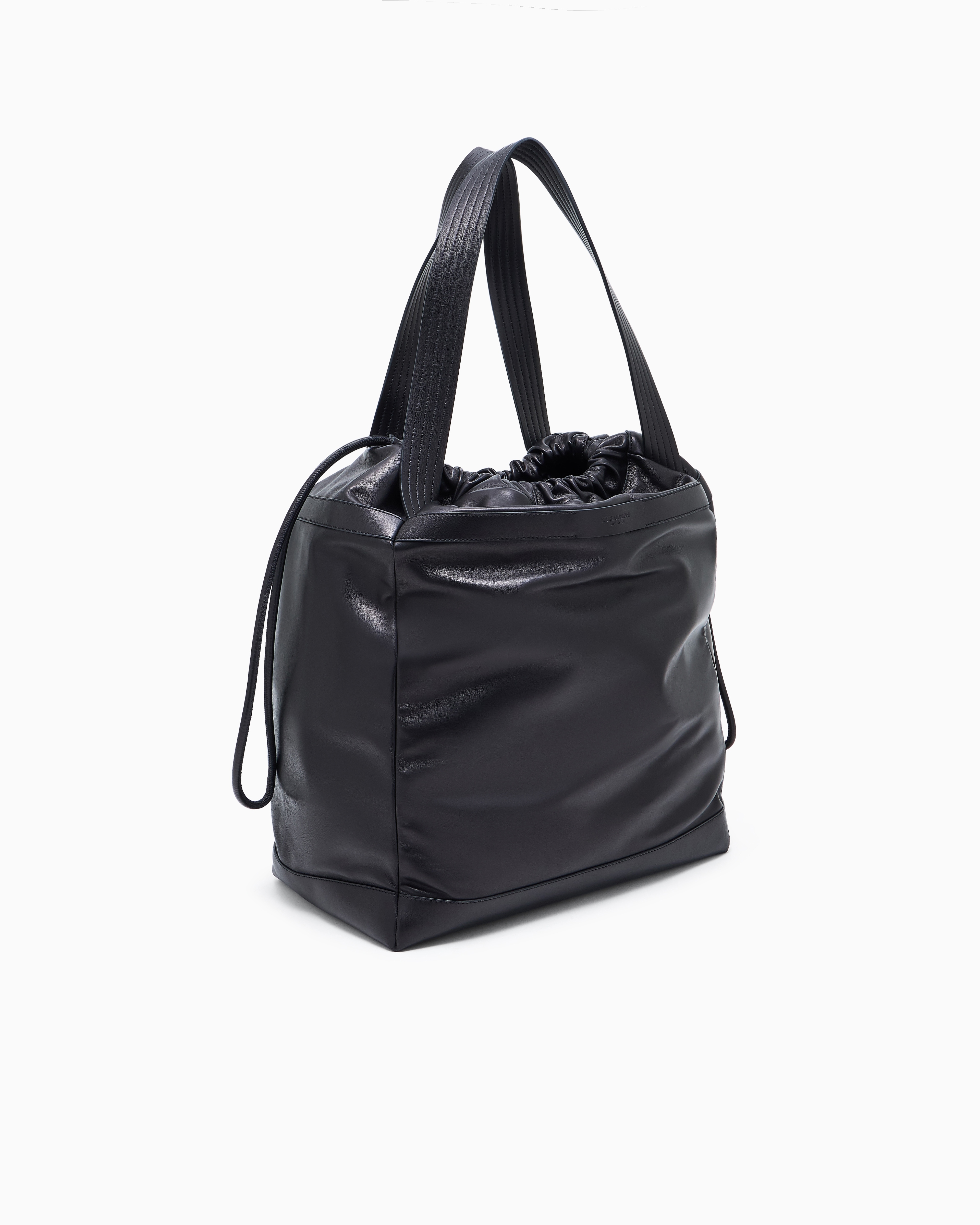 Giorgio Armani Nappa-leather Shopper Bag With Shoulder Strap In Black