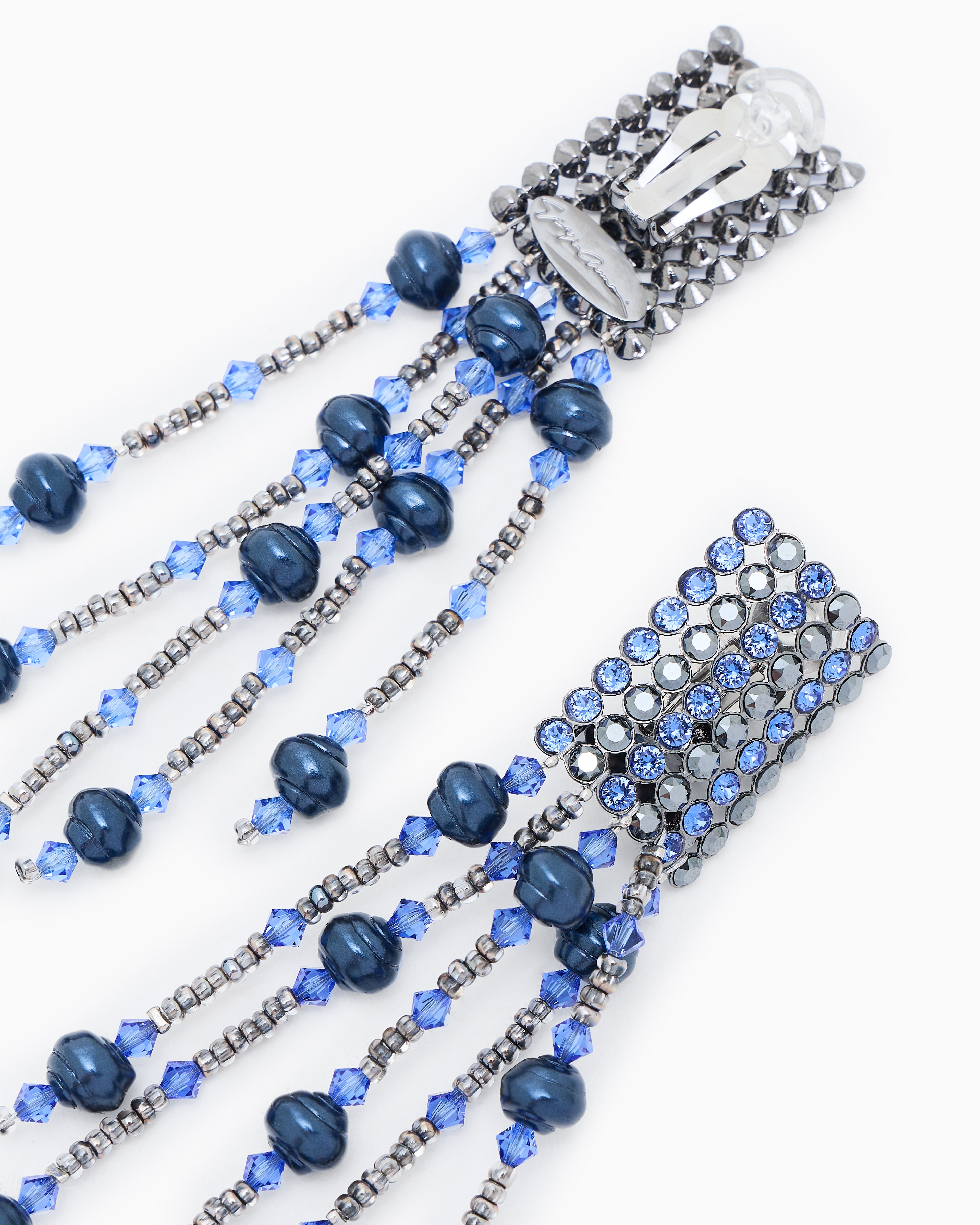 Giorgio Armani Brass Clip-on Earrings With Beads And Rhinestones In Blue
