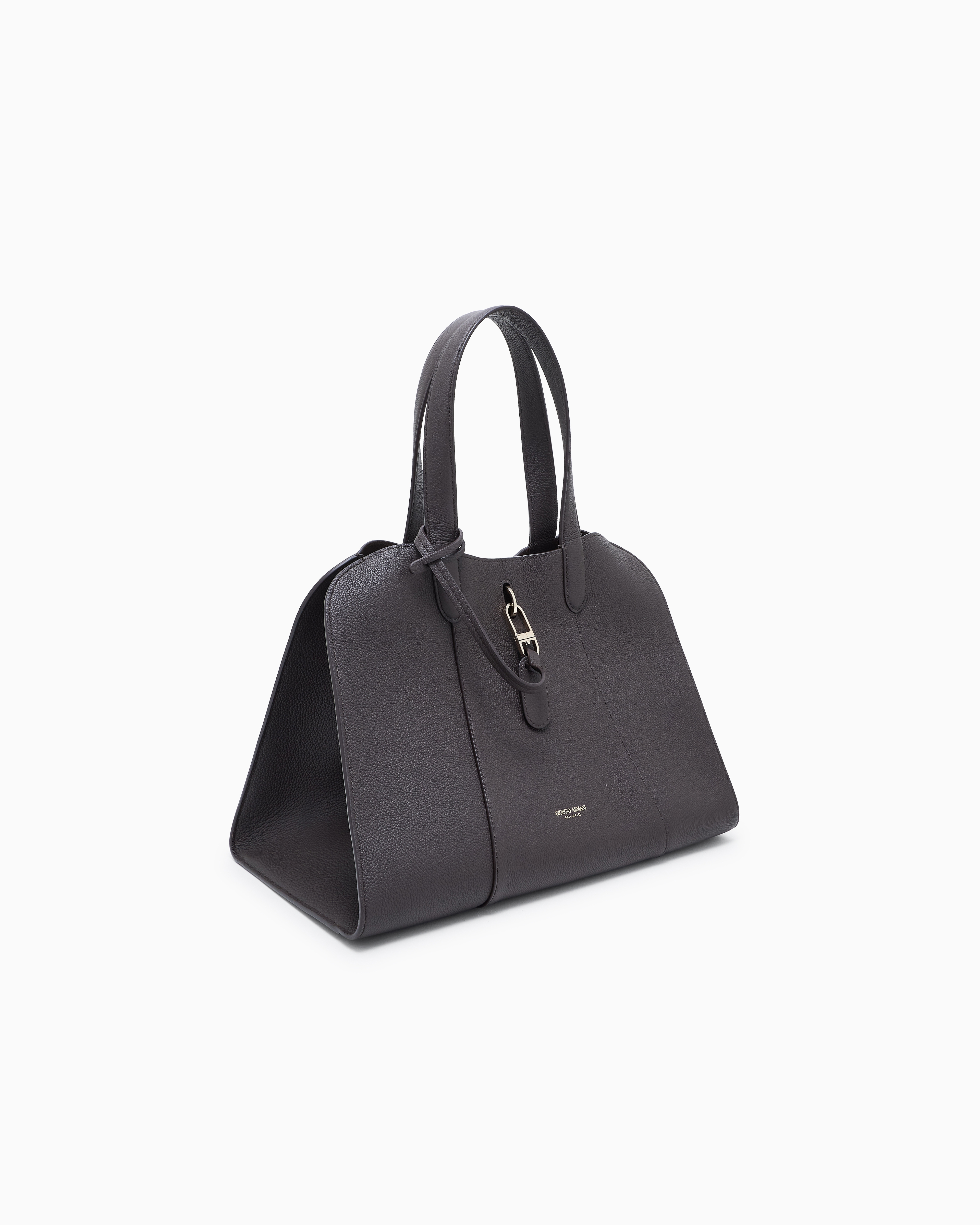 Giorgio Armani Large Pebbled Leather Tote Bag In Brown