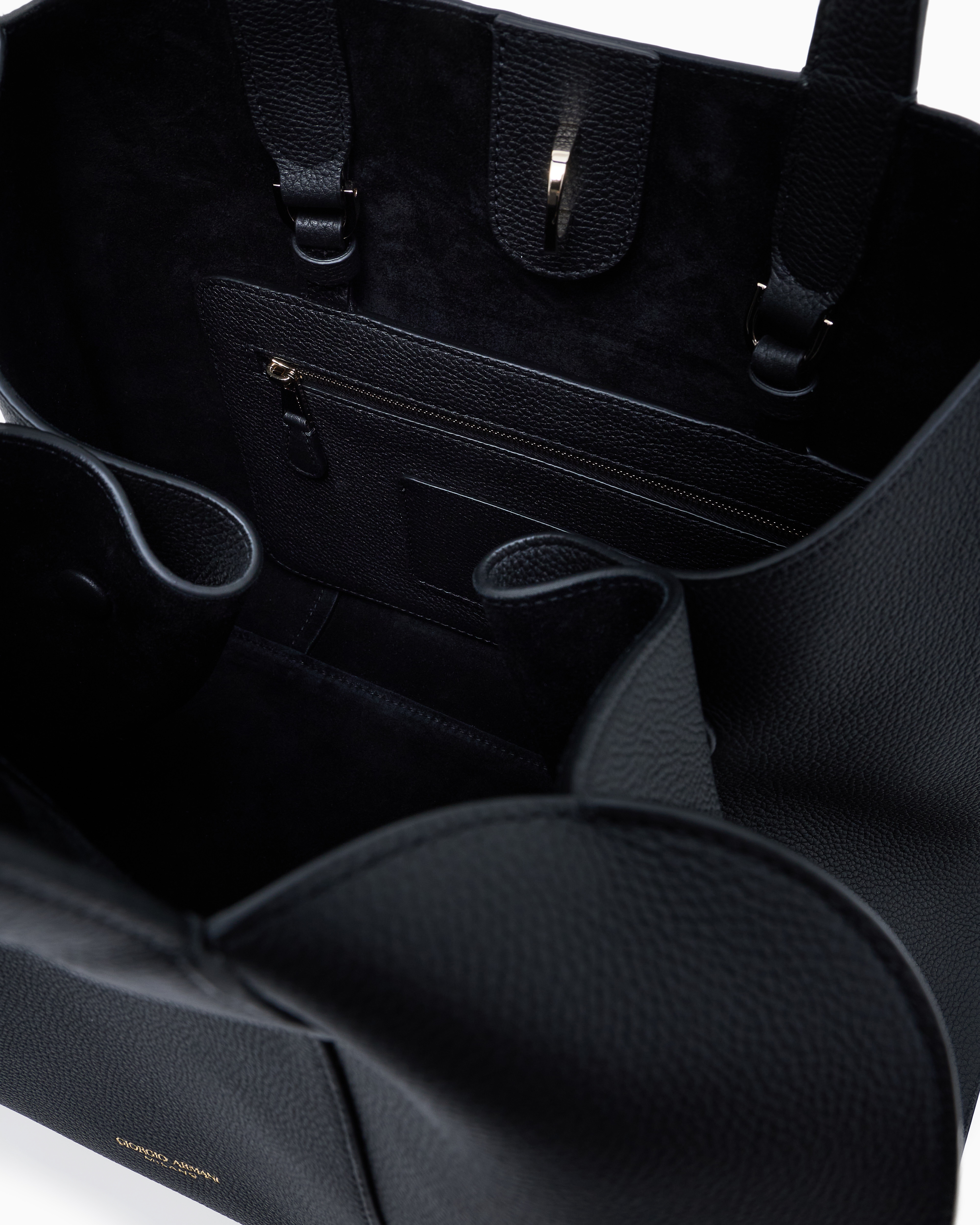 Giorgio Armani Large Pebbled Leather Tote Bag In Black