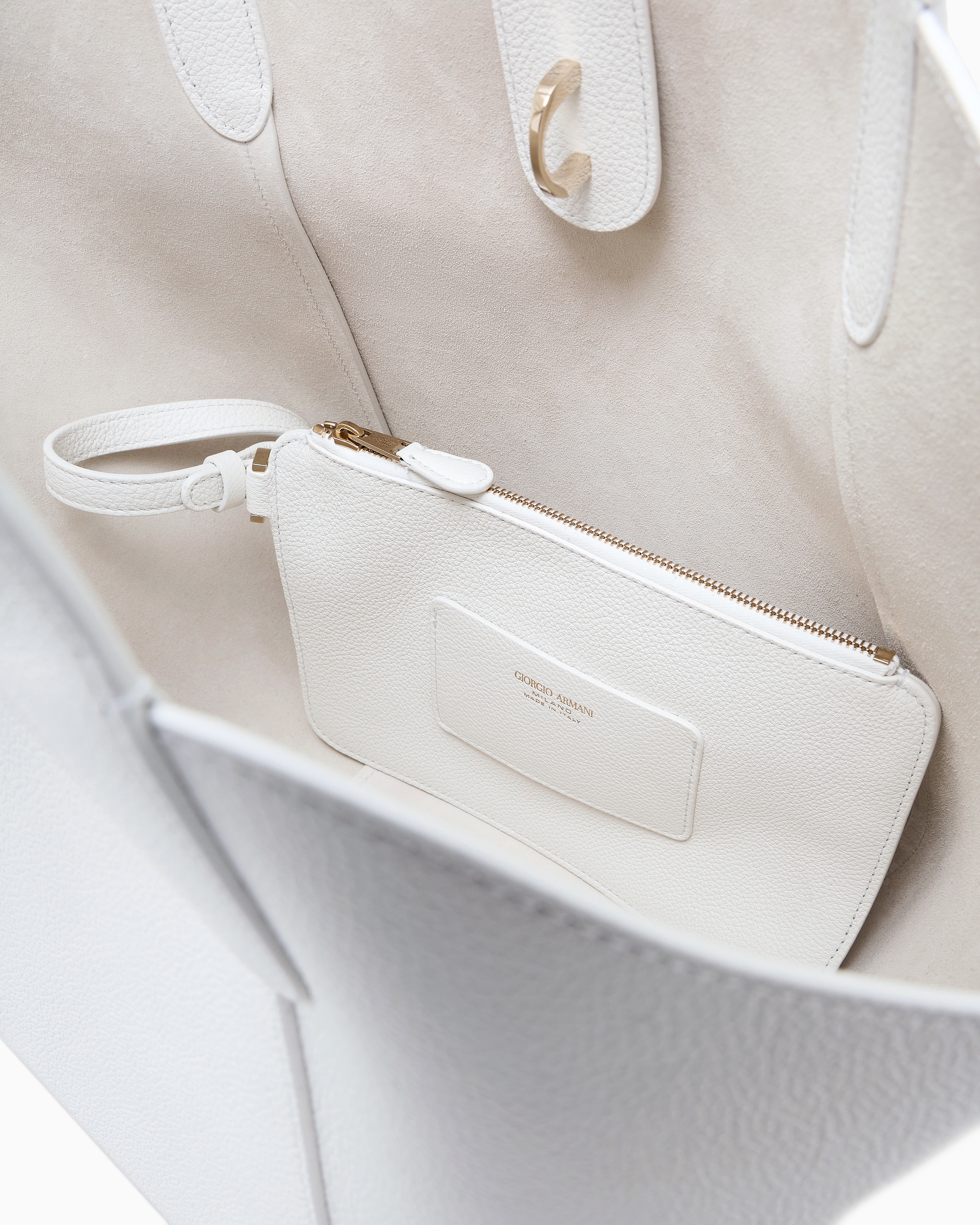 Giorgio Armani Medium Pebbled Leather Handbag In White