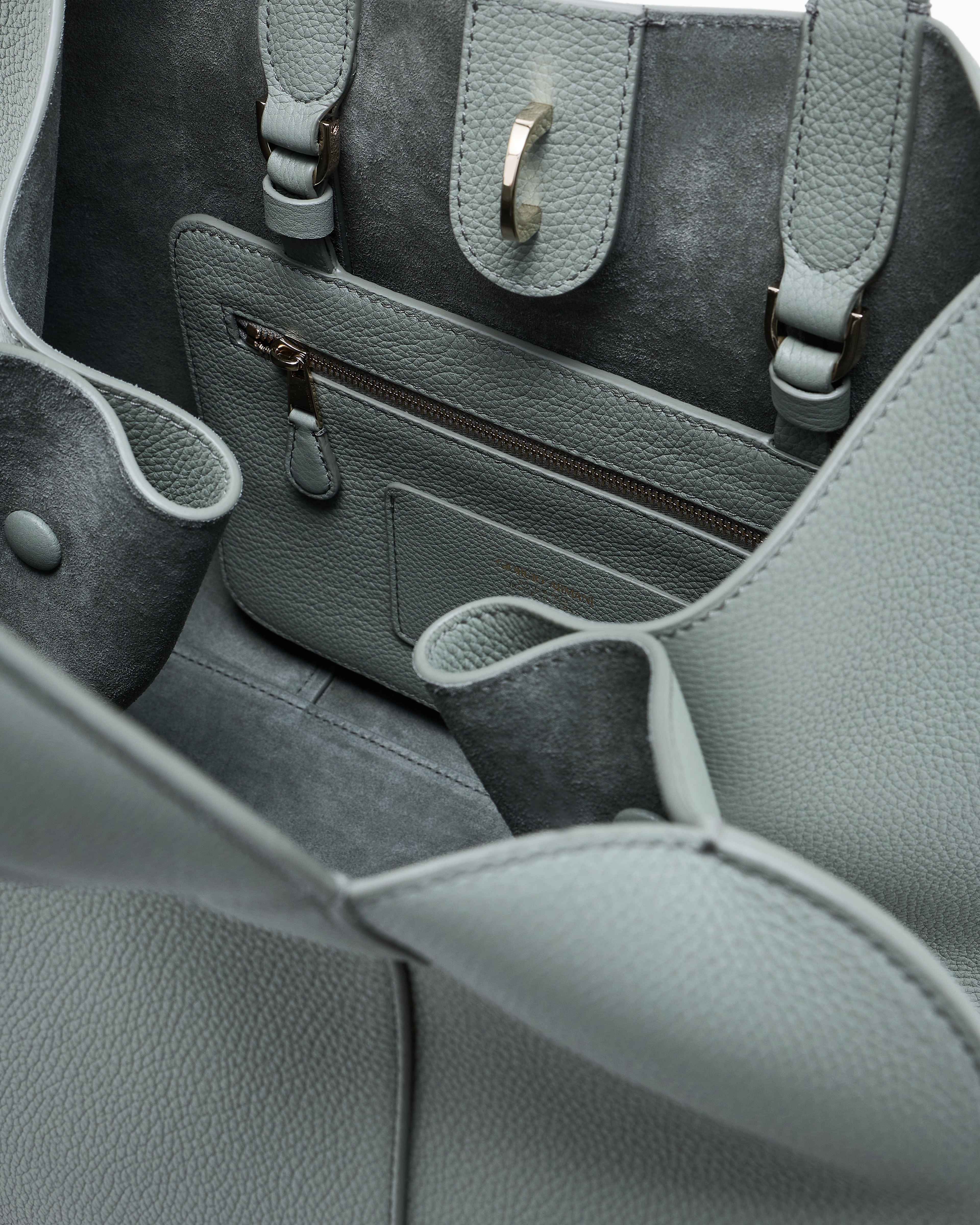 Giorgio Armani Large Pebbled Leather Tote Bag In Green