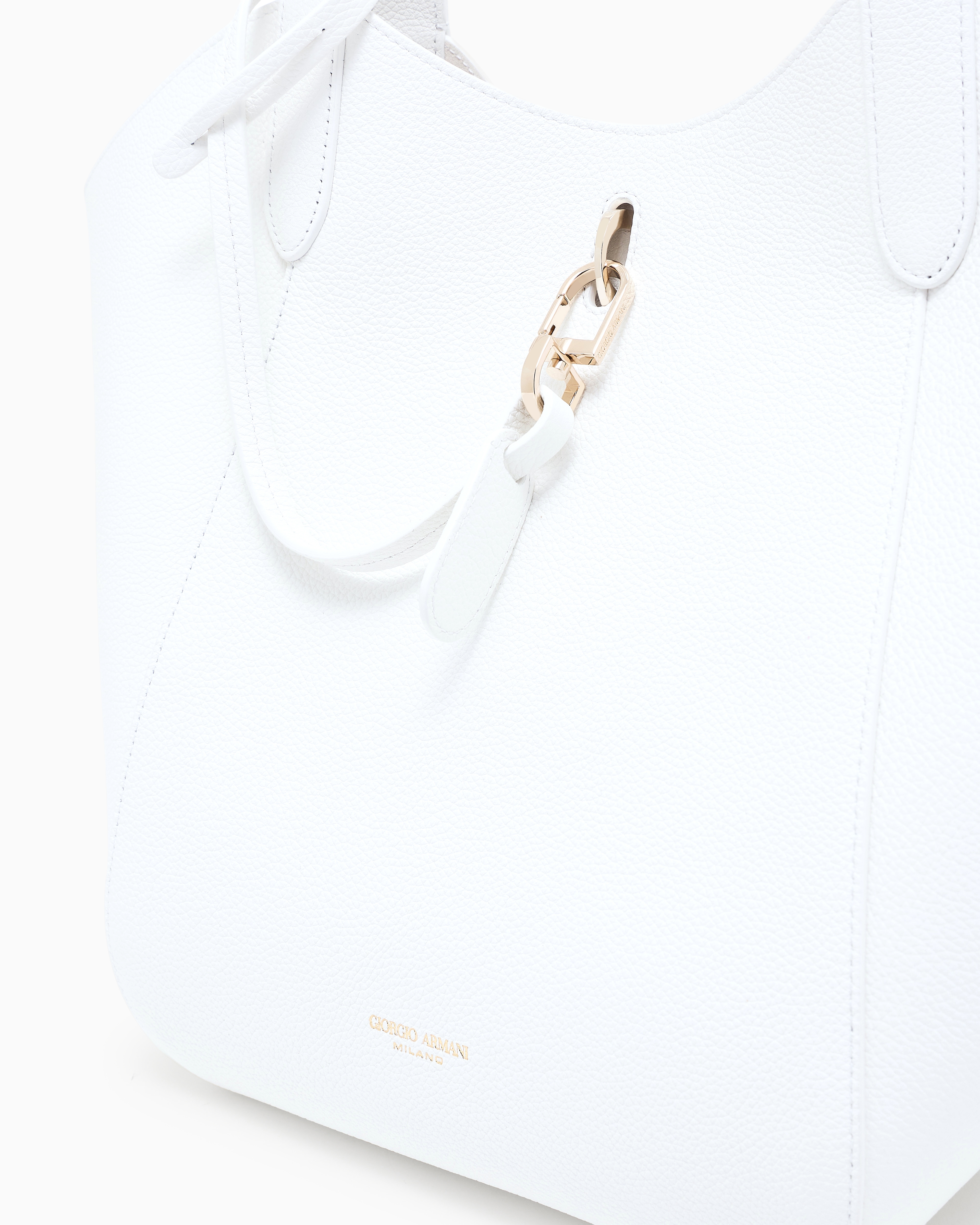 Giorgio Armani Medium Pebbled Leather Handbag In White