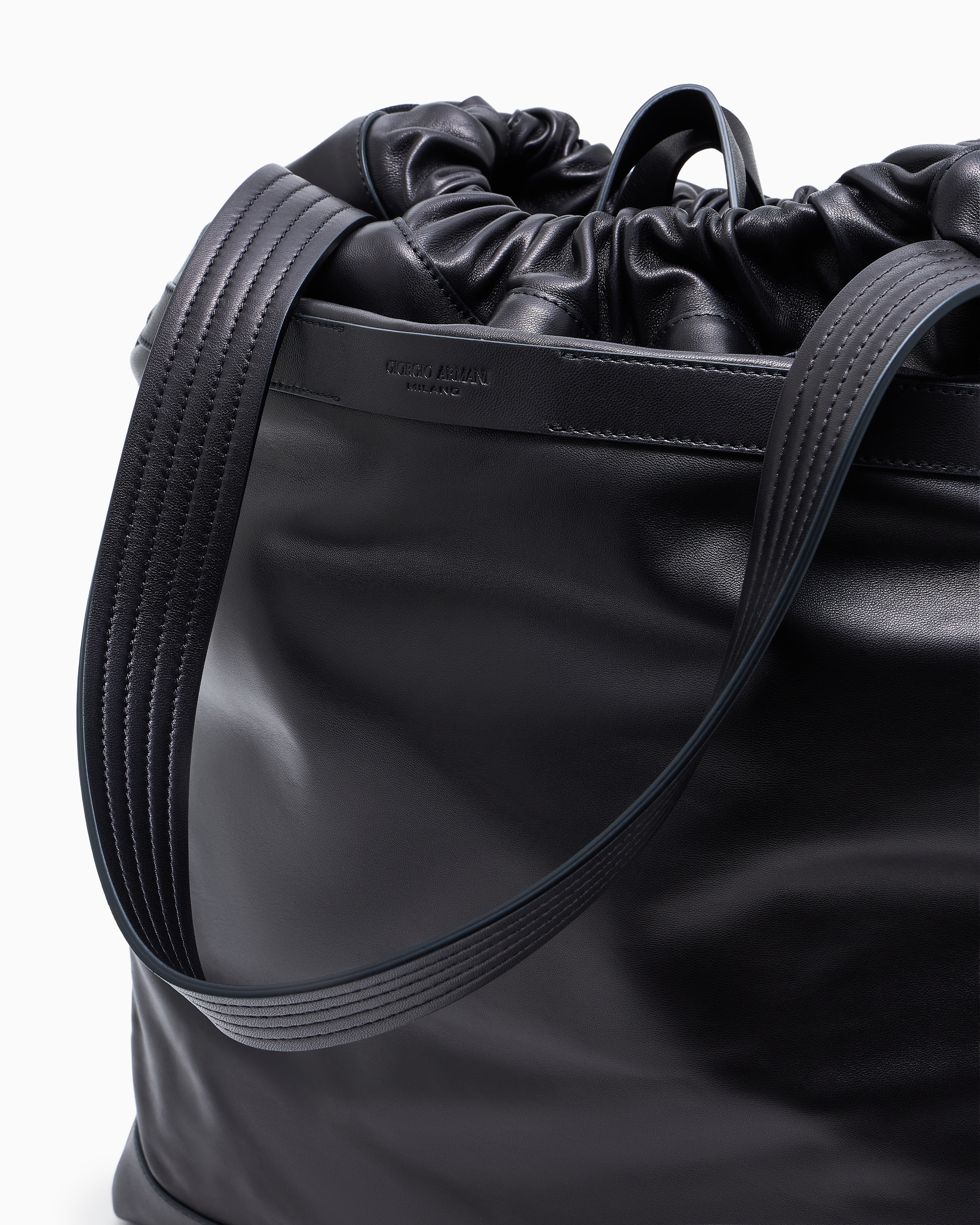 Giorgio Armani Nappa-leather Shopper Bag With Shoulder Strap In Black