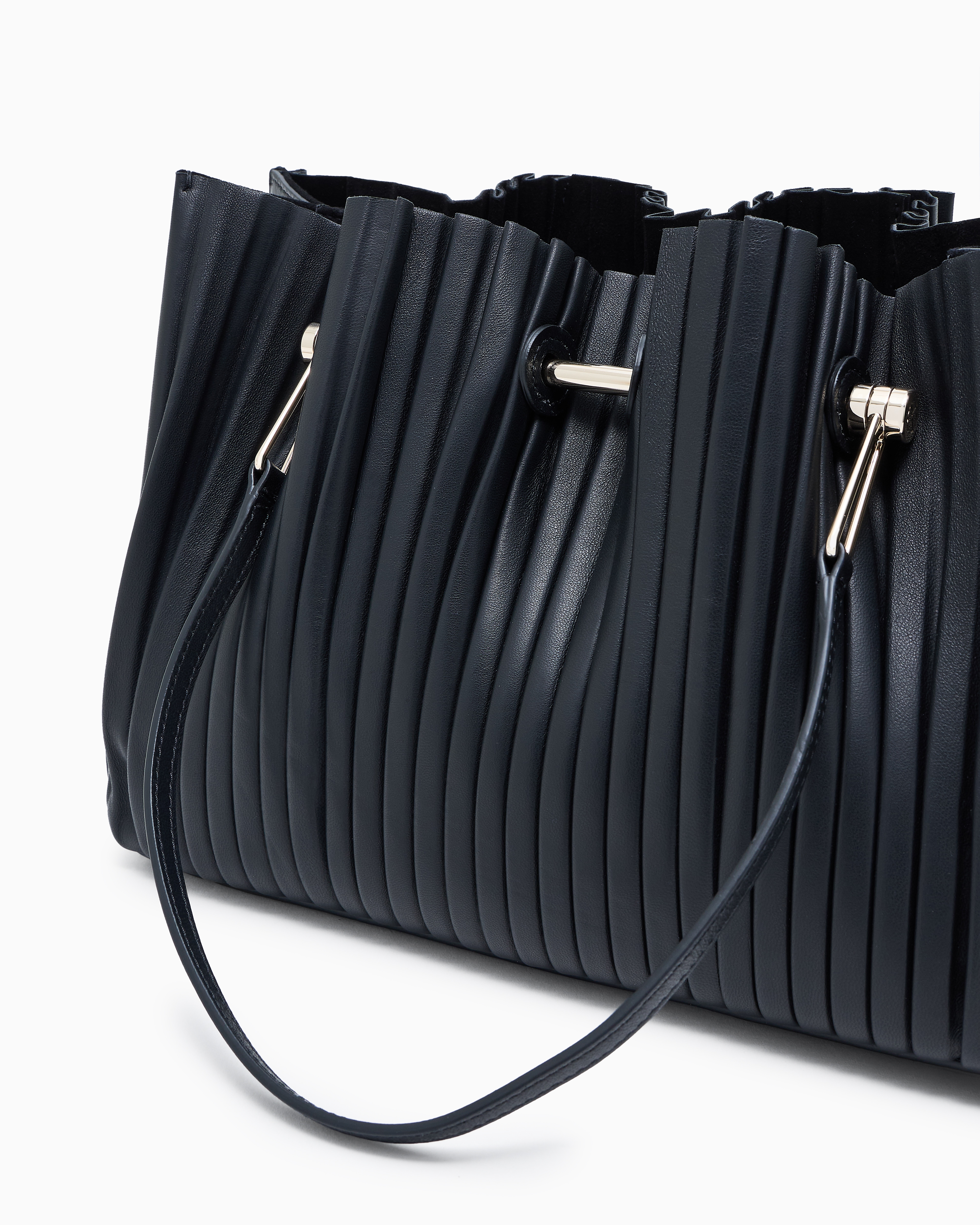 Giorgio Armani Small Shopper Bag In Pleated Nappa Leather In Black